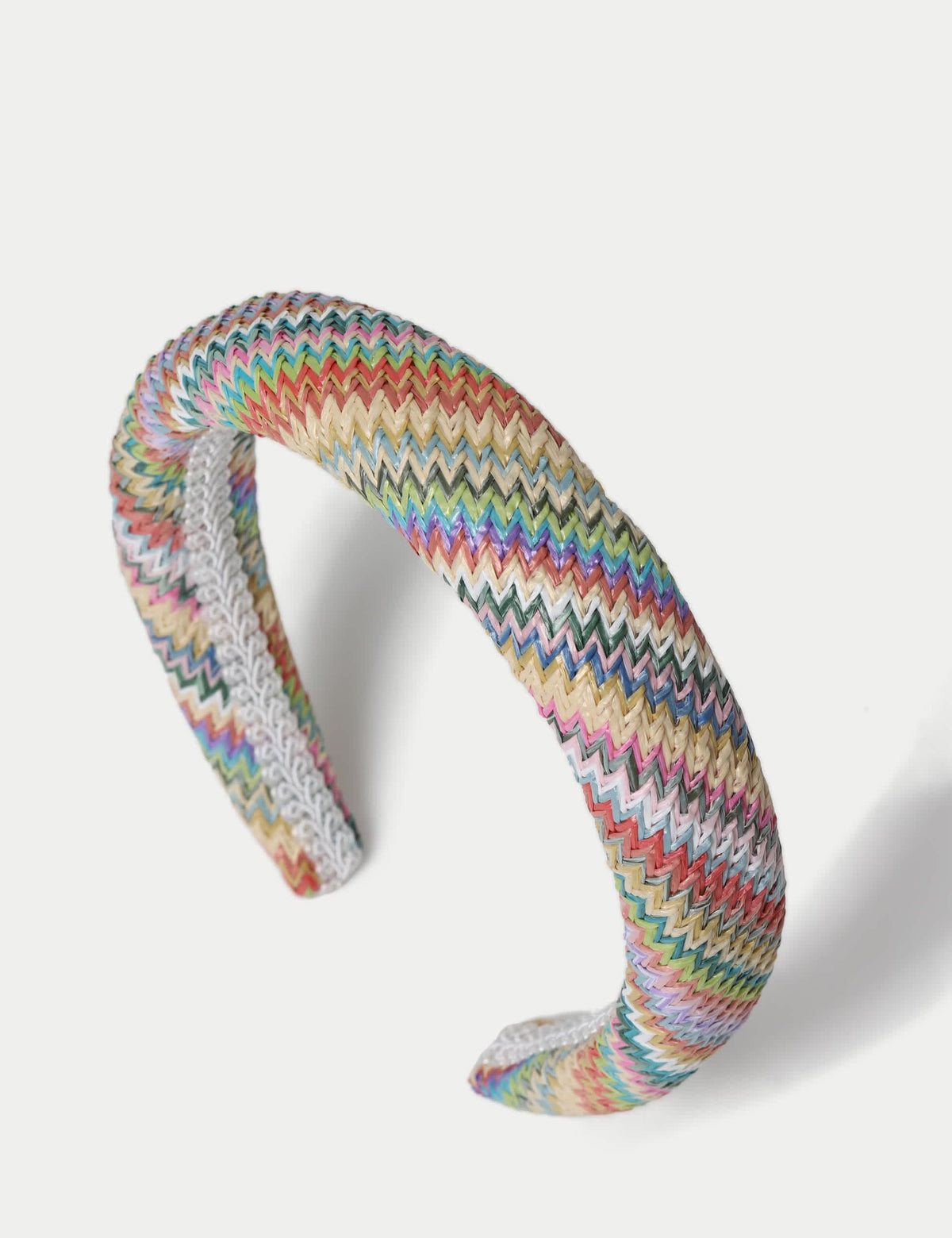 Multicoloured raffia aliceband hair accessory, imported from the UK