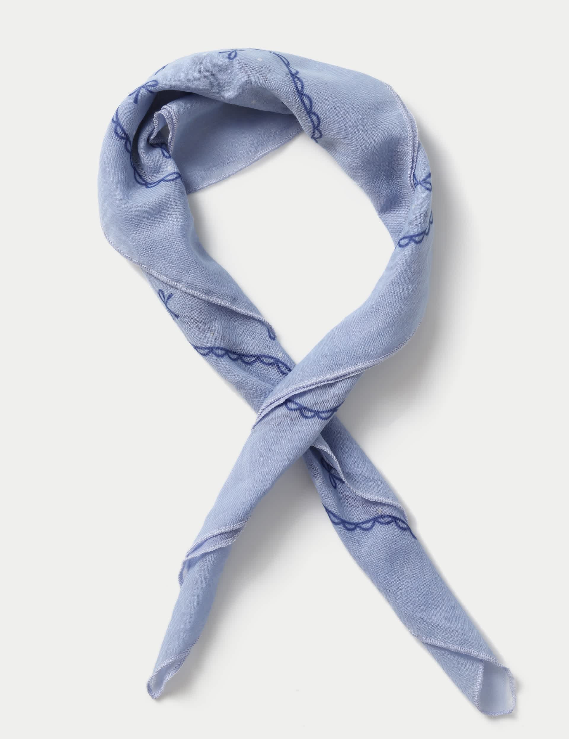 Blue bow print scarf polyester (British brand)