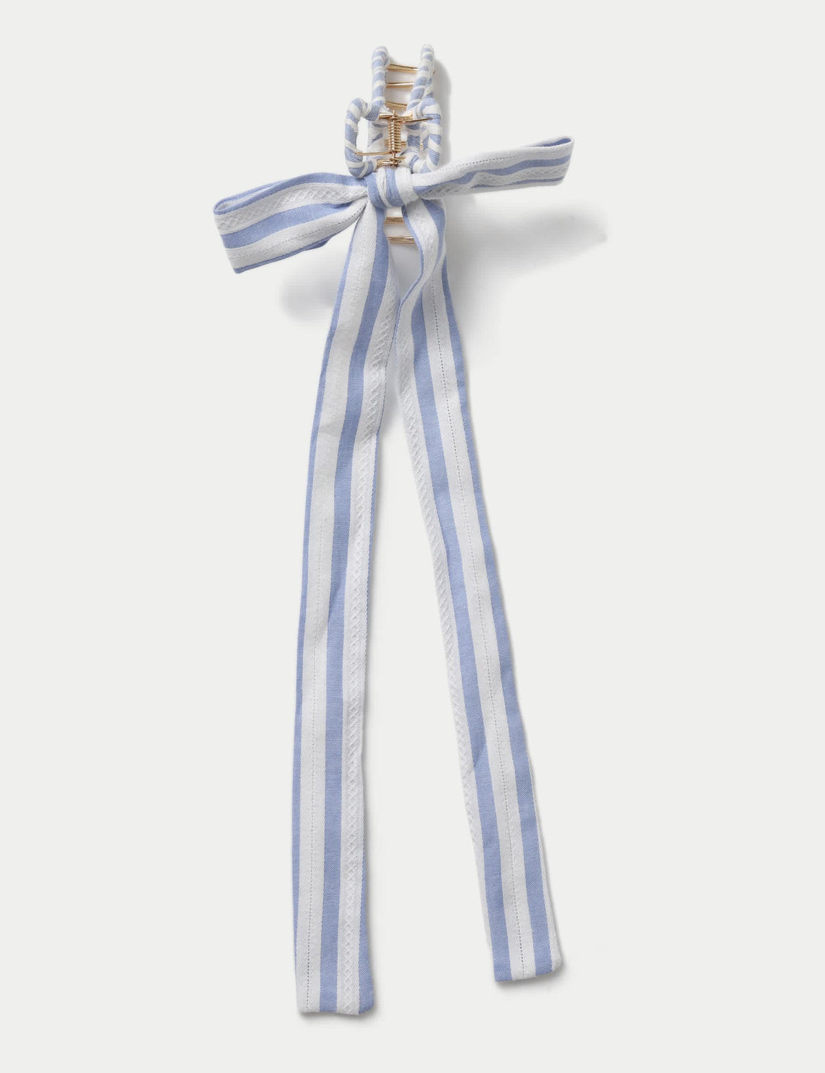 Blue and white stripe bow claw hair accessory, imported from the UK