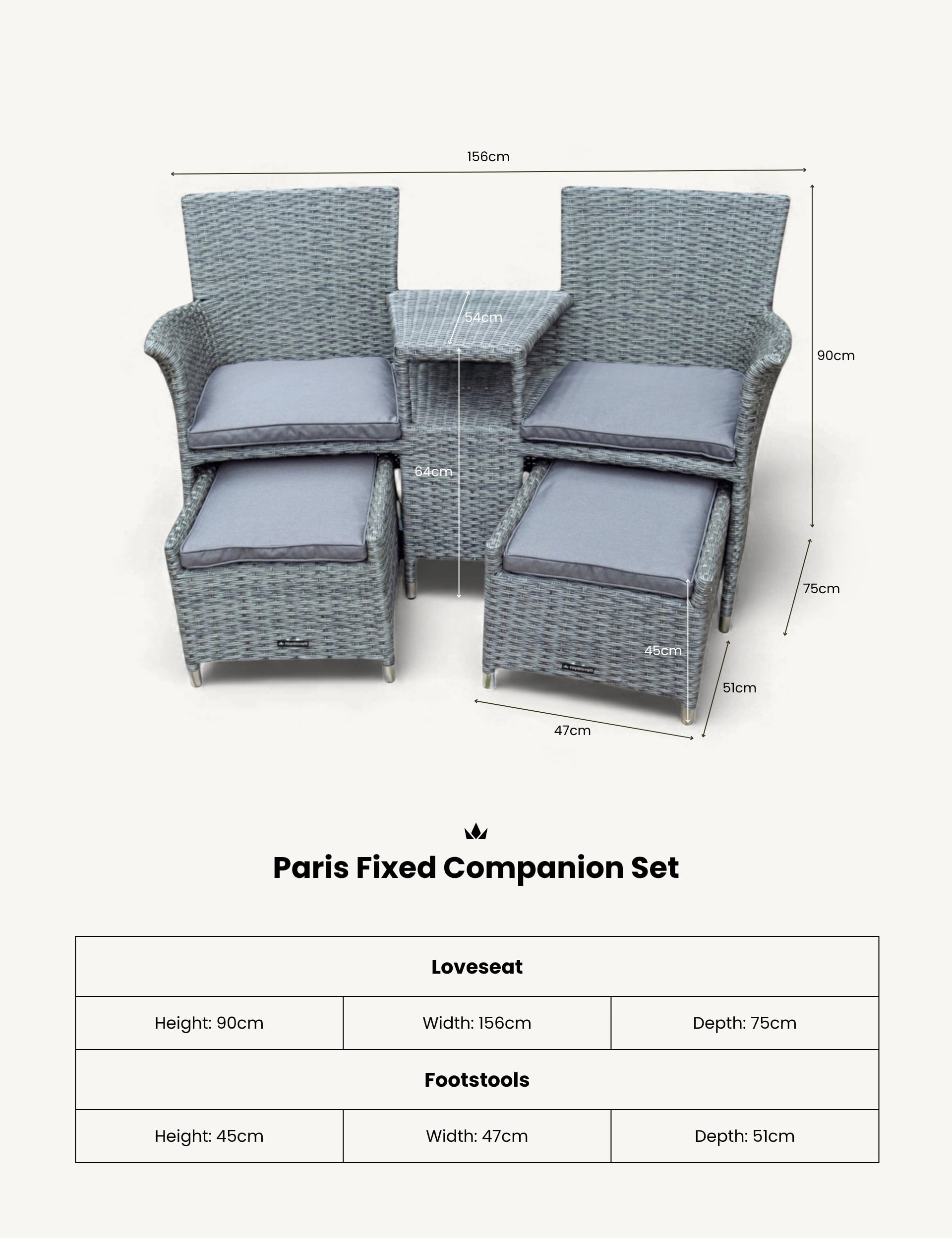 Royalcraft garden companion chairs with table two-seat set - British product