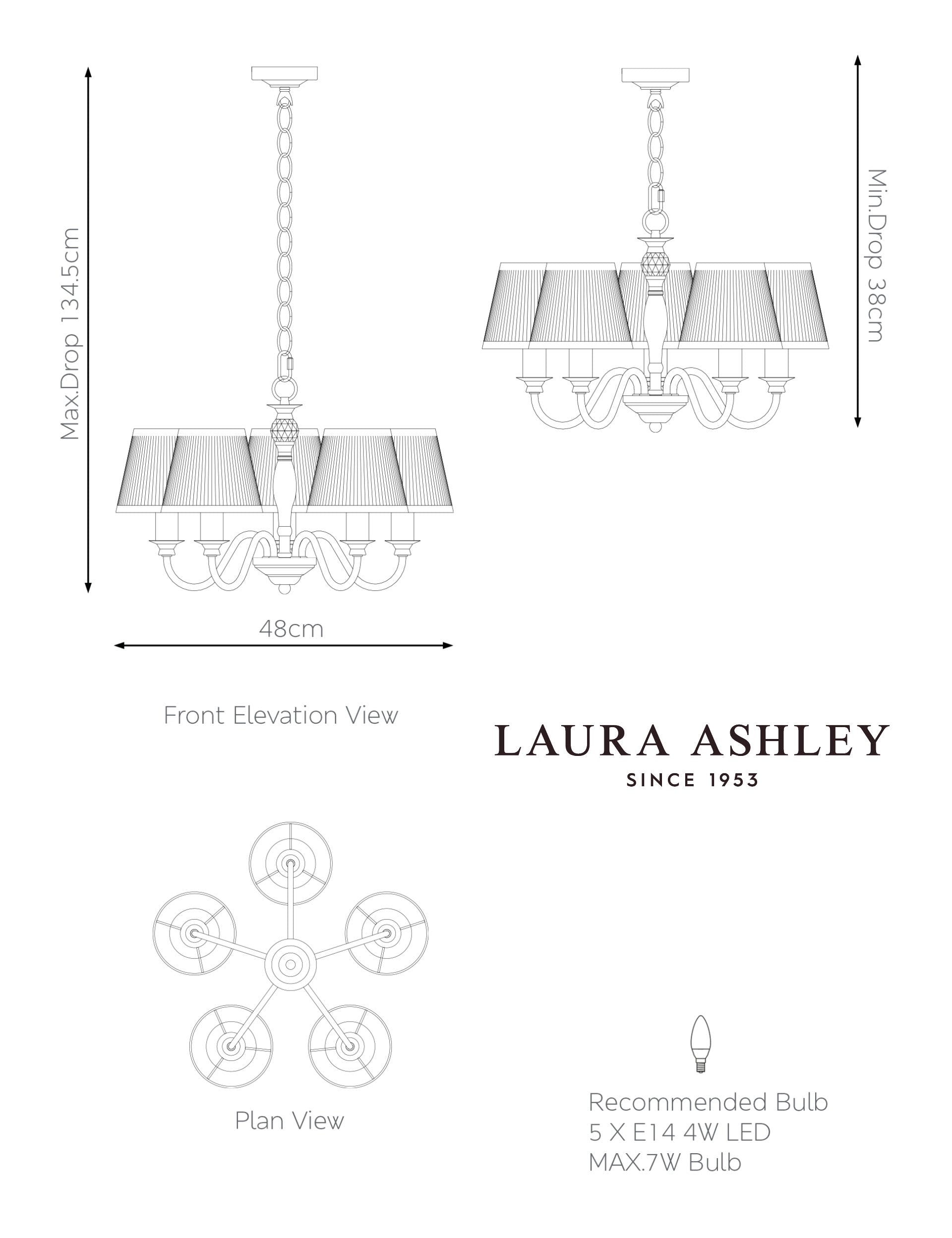 Laura Ashley Ellis five arm pendant light 48cm, UK version