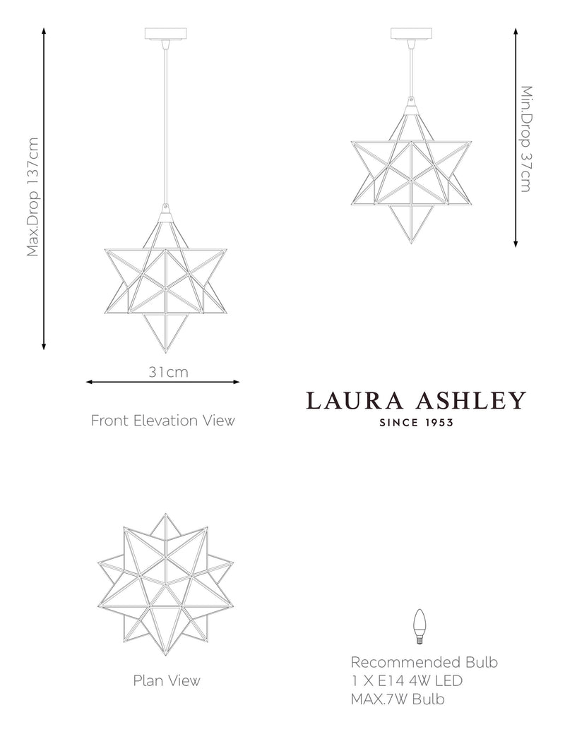 Laura Ashley star pendant light with glass detailing, imported from the UK