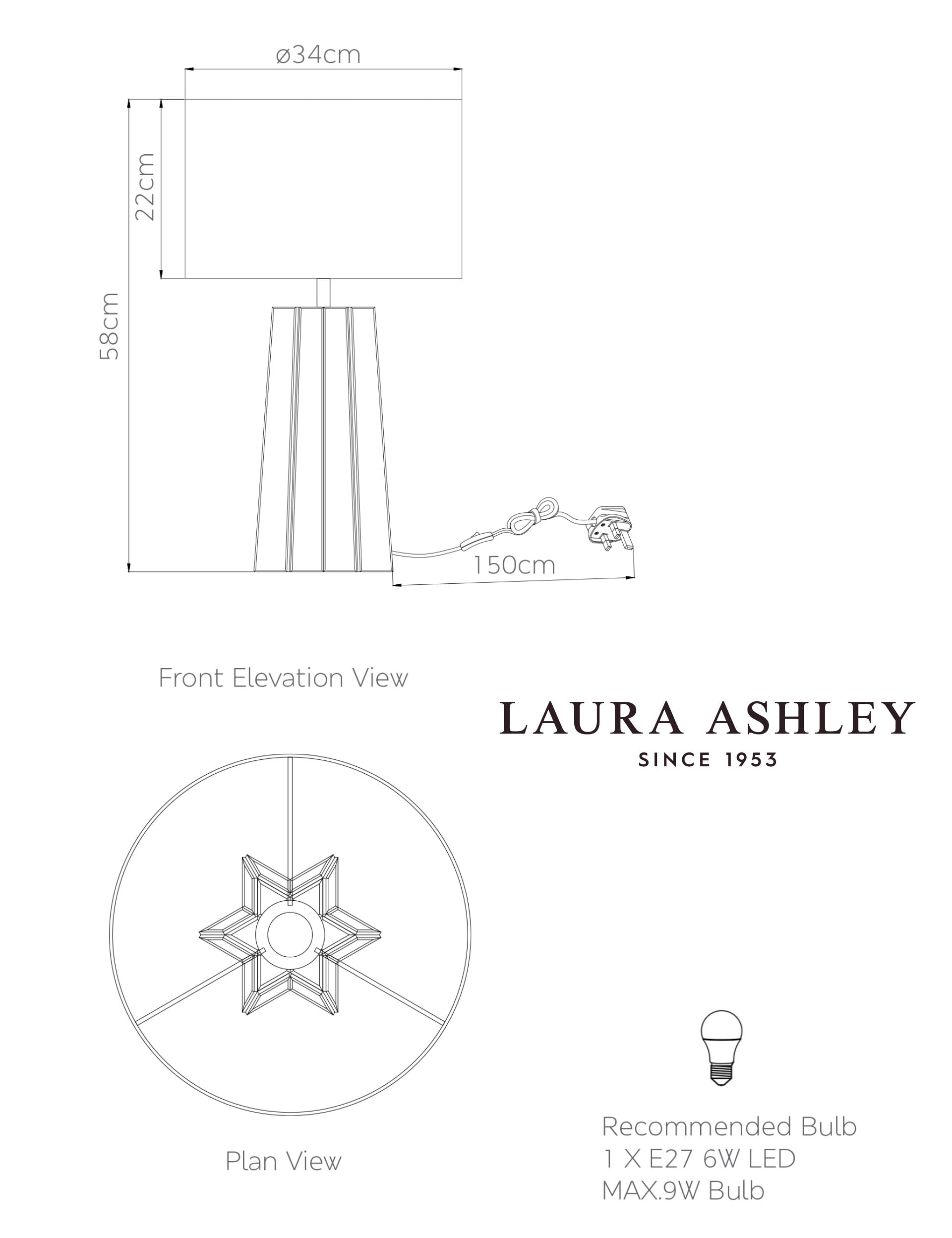 Laura Ashley star glass table lamp, imported from the UK