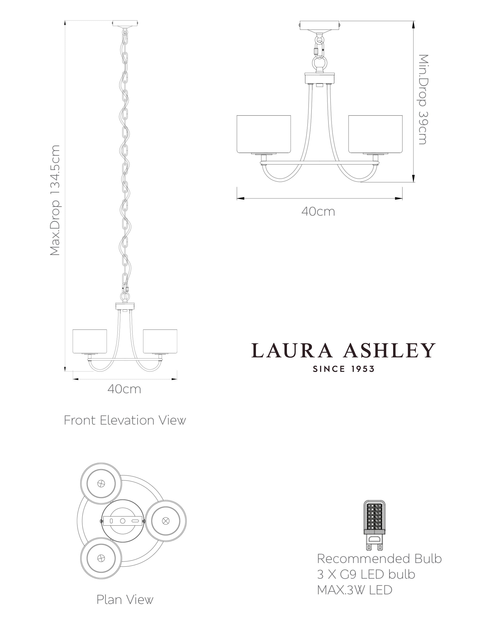 Laura Ashley Southwell pendant light polished nickel, imported from the UK