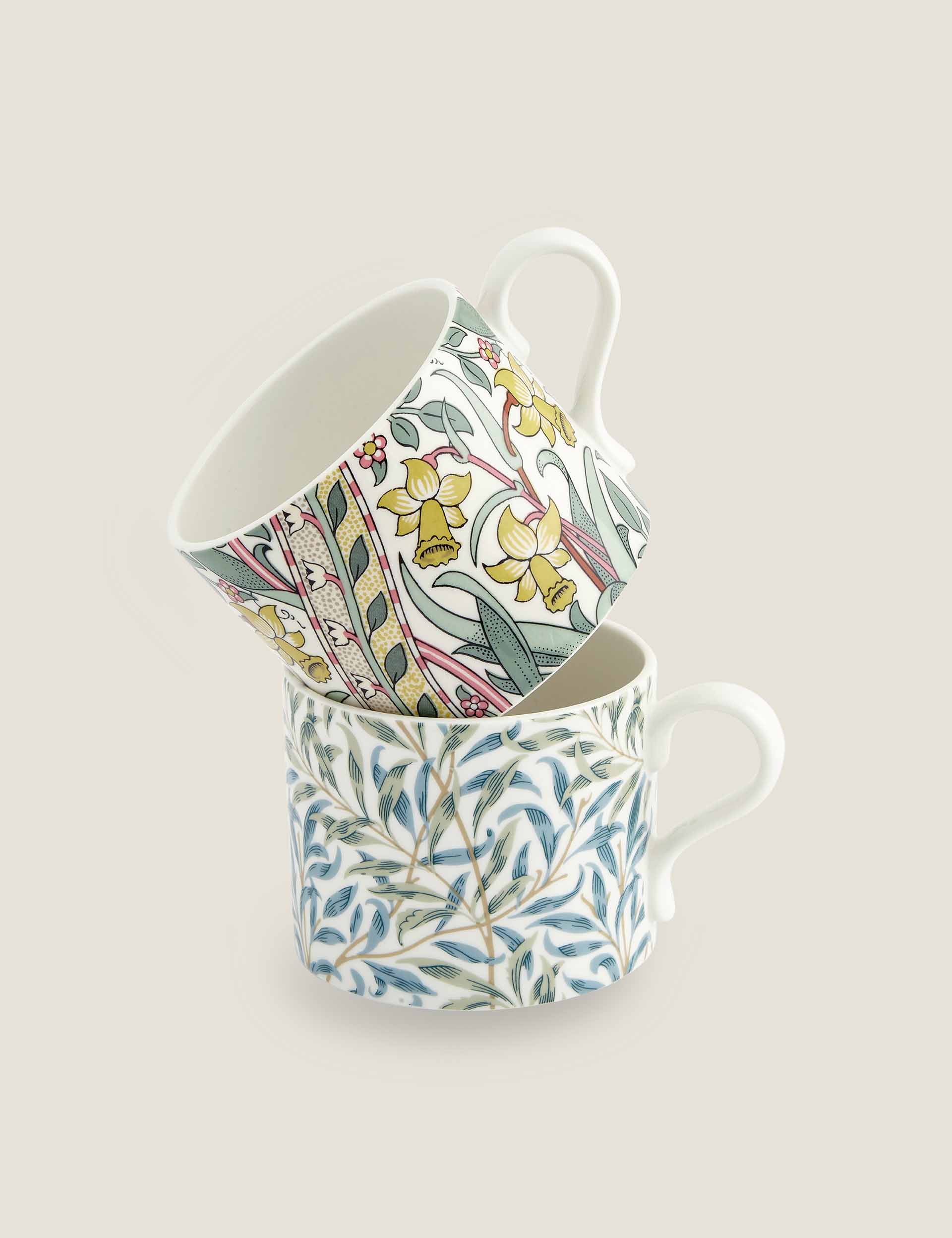 Morris & Co Daffodil Mugs set of 2 porcelain (British brand)