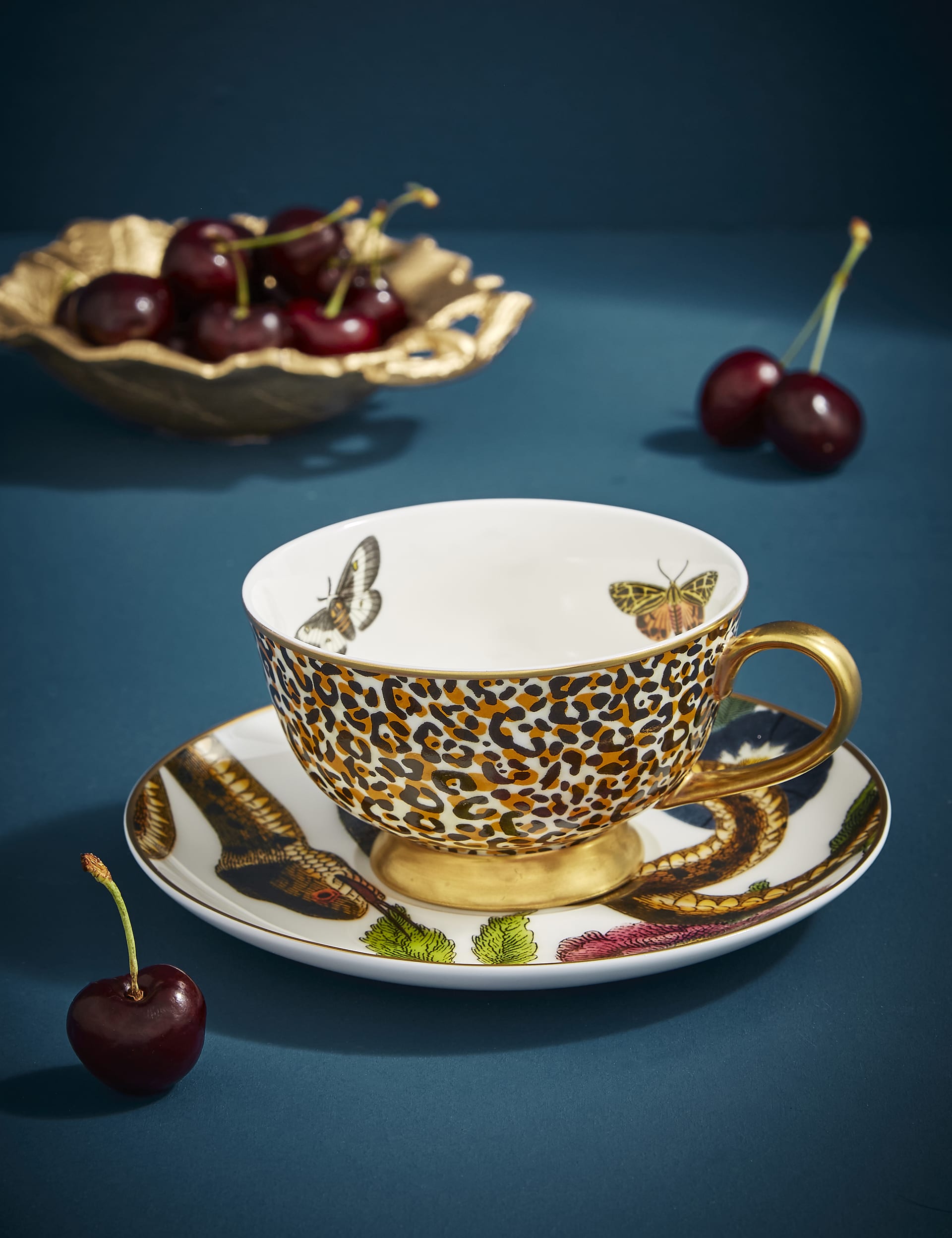Spode fine china cup and saucer with leopard and snake prints 200ml - British product