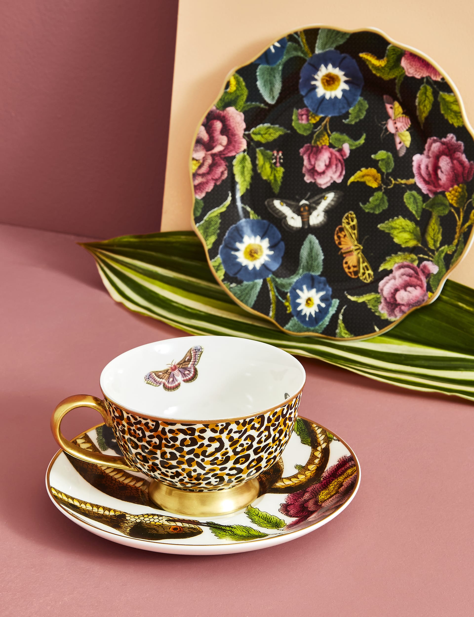 Spode fine china cup and saucer with leopard and snake prints 200ml - British product