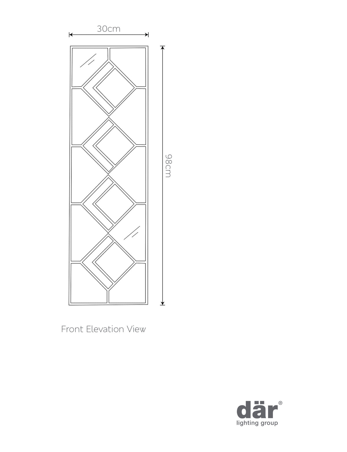 Dar rectangular hanging wall mirror with gold diamond pieces, imported from the UK