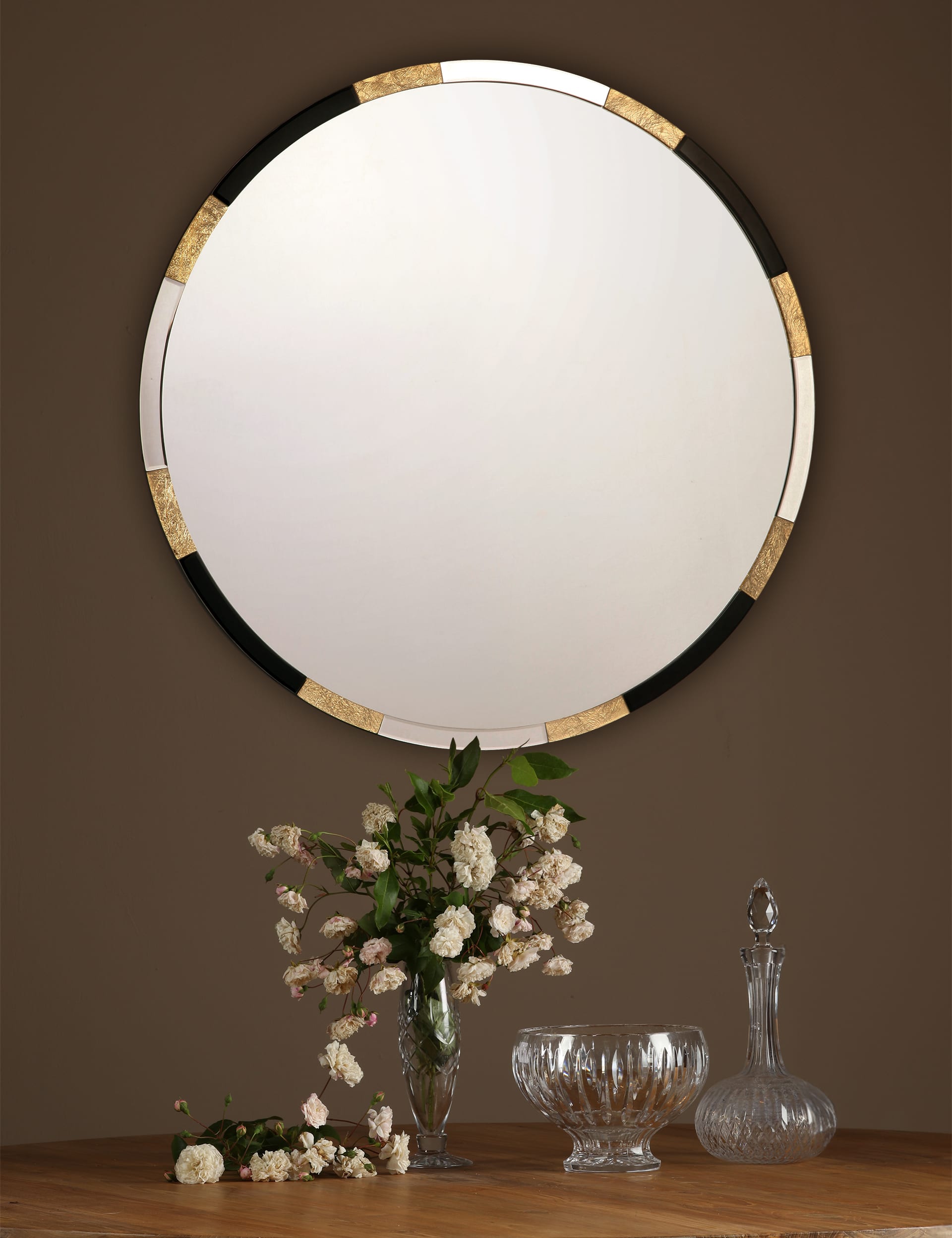 Gadany round wall mirror with gold black frame 80 cm, imported from the UK