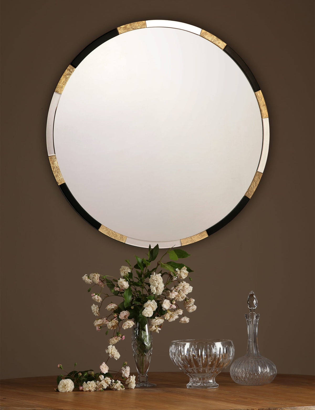 Gadany round wall mirror with gold black frame 80 cm, imported from the UK