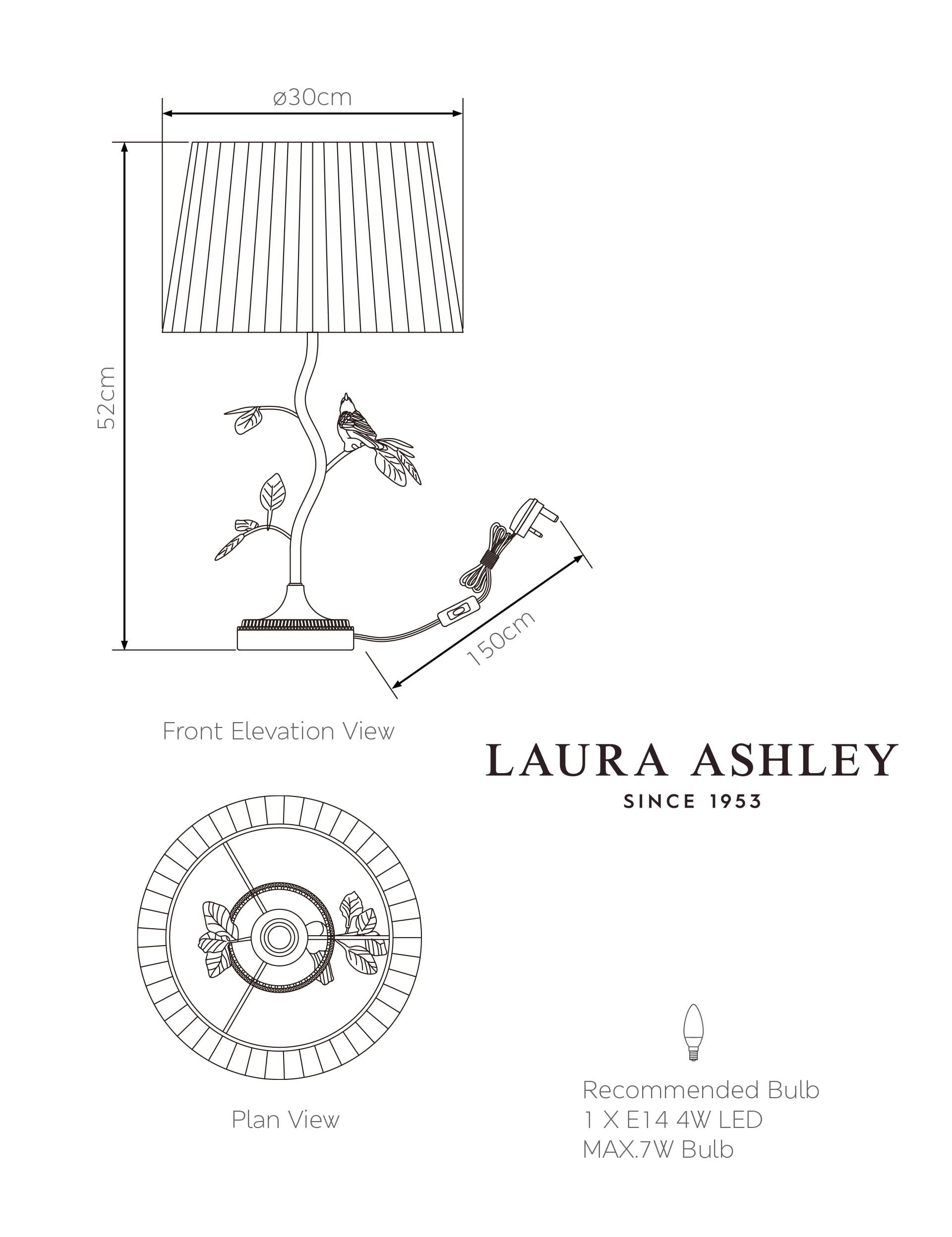 Laura Ashley bird table lamp 520mm (British brand)