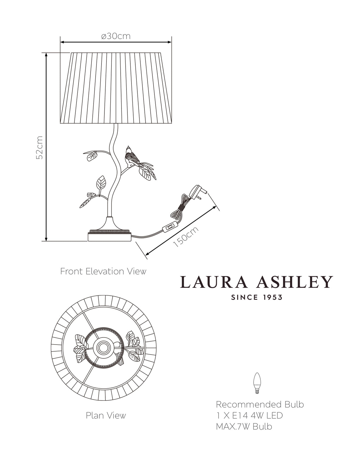 Laura Ashley bird table lamp 520mm (British brand)