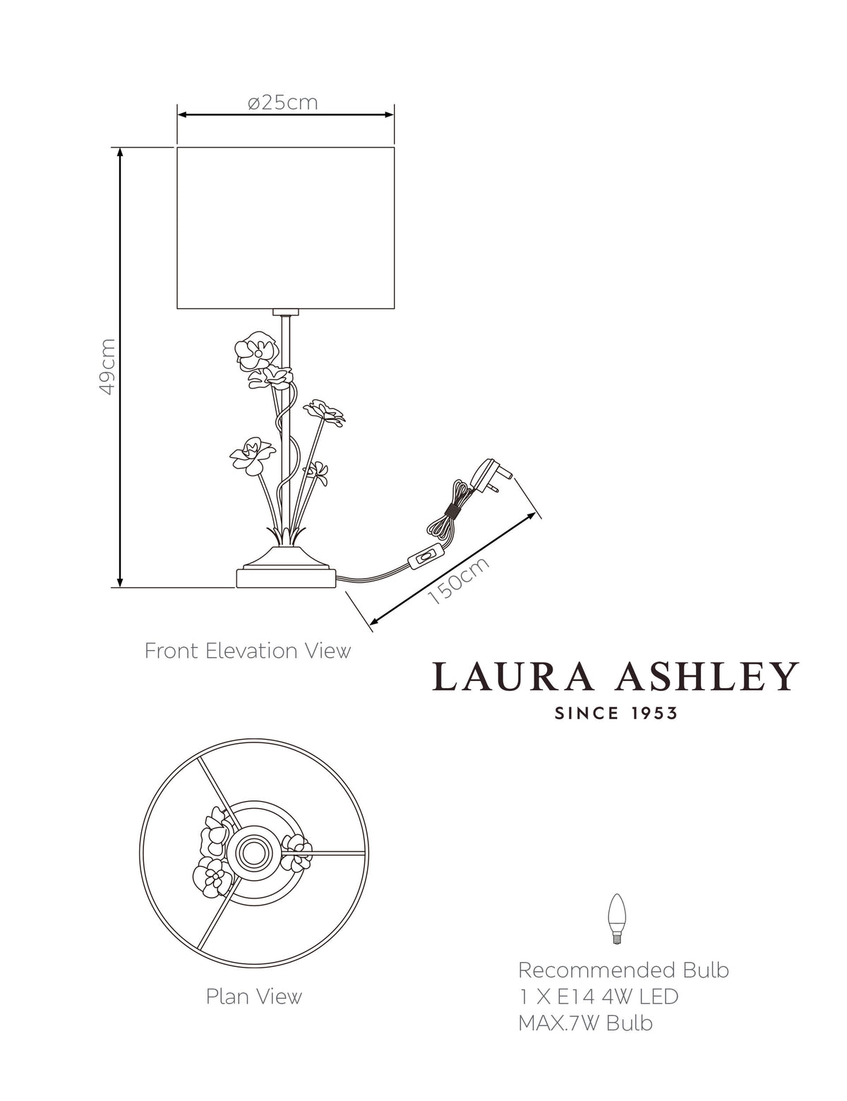 Laura Ashley Lyndale decorative metal table lamp, UK version