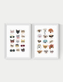 East End Prints cats and dogs in glasses framed art twin set - British product