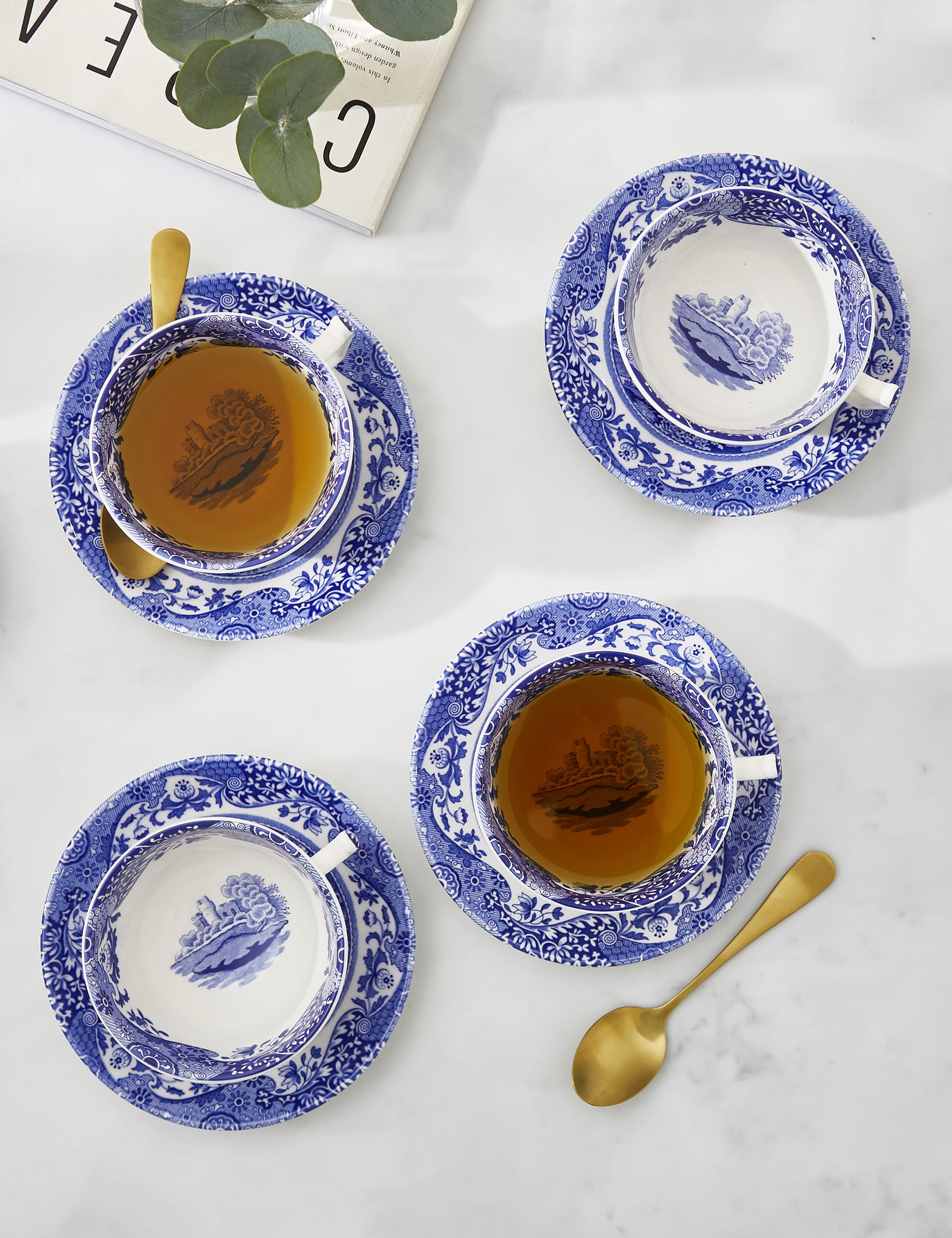 Spode Blue Italian cups and saucers set of 4 (British brand)
