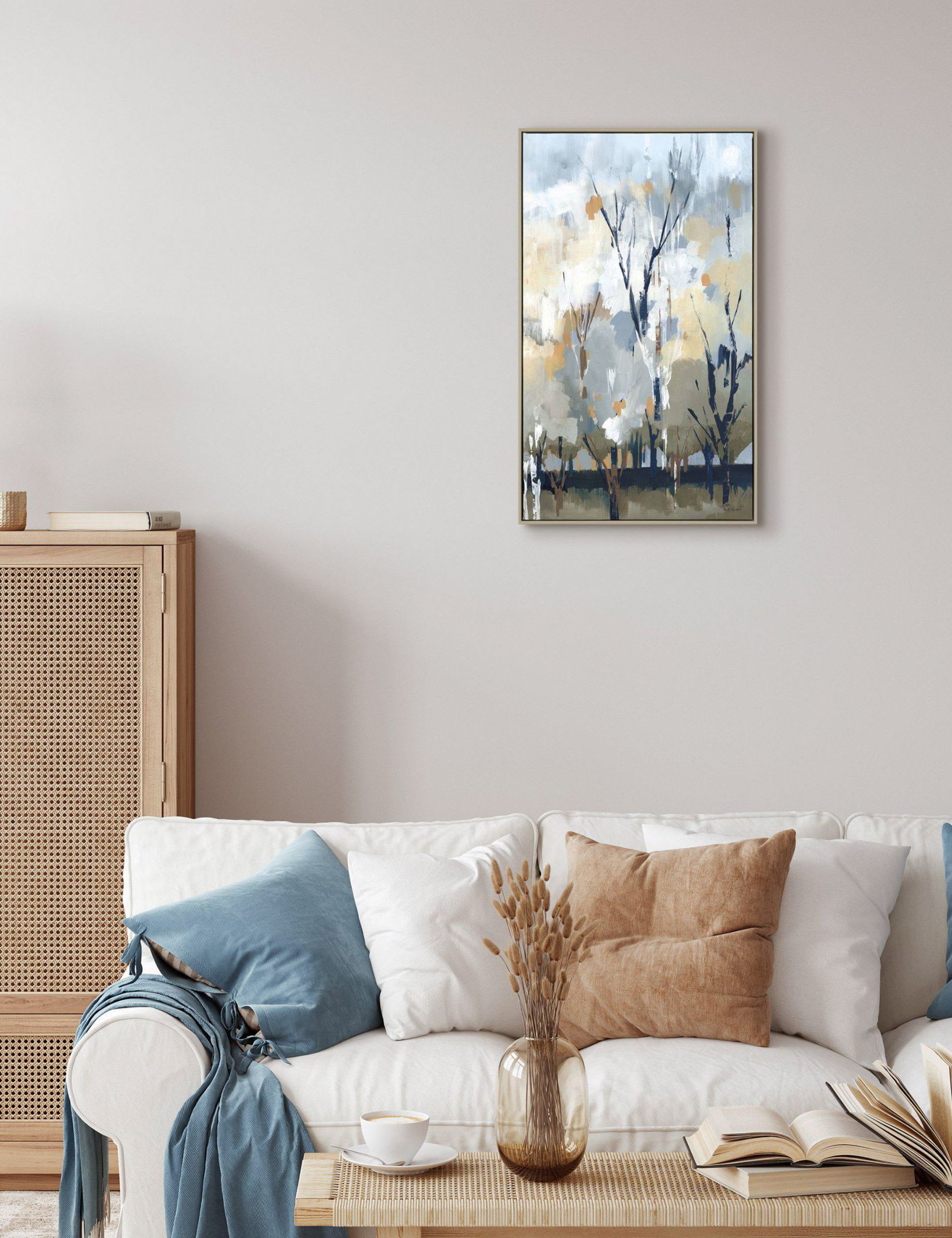 Gallery Direct Silver Birch Blues framed canvas 67x40cm, imported from the UK
