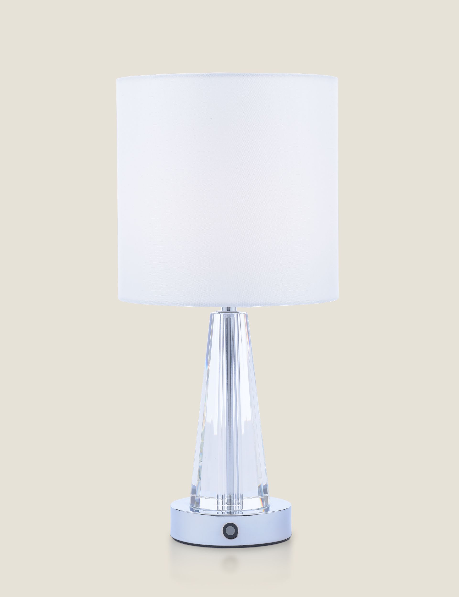 Laura Ashley Blake rechargeable table lamp with chrome base, UK version