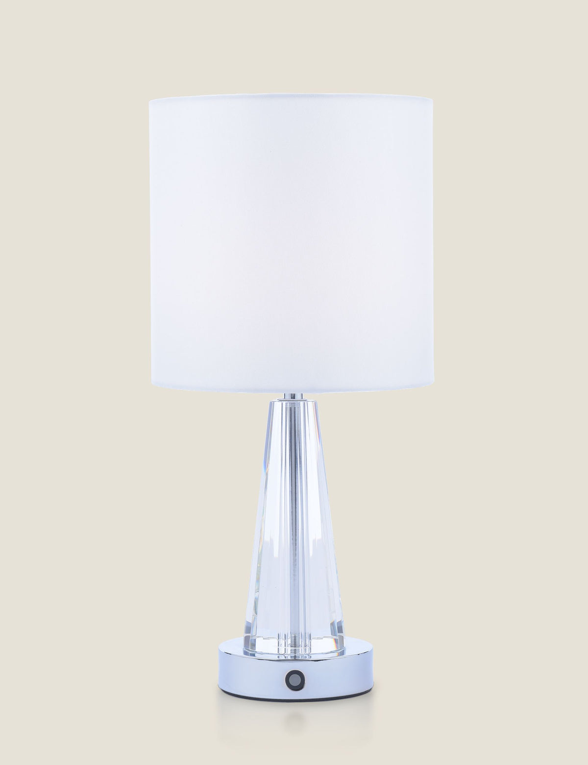 Laura Ashley Blake rechargeable table lamp with chrome base, UK version