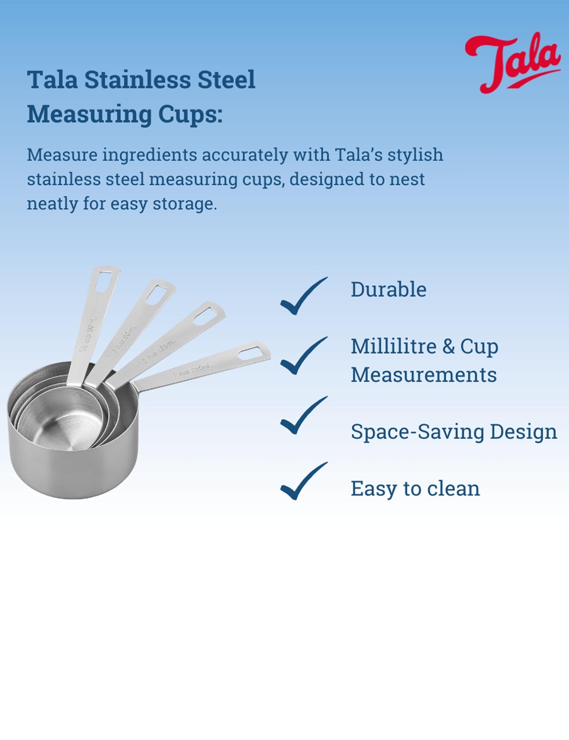 Tala 4-piece stainless steel measuring cups set, UK version