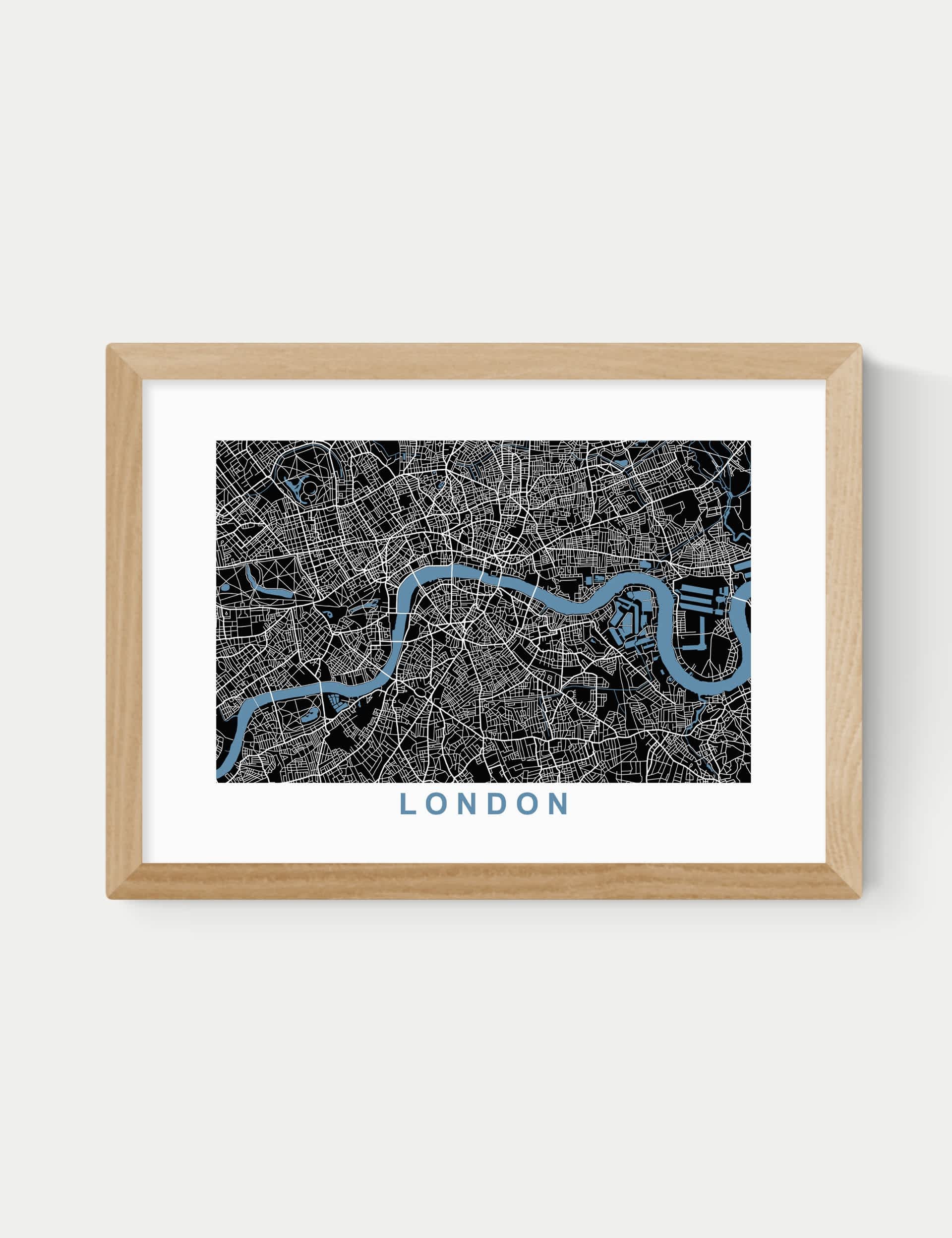 East End Prints London Map Negative framed print, imported from the UK