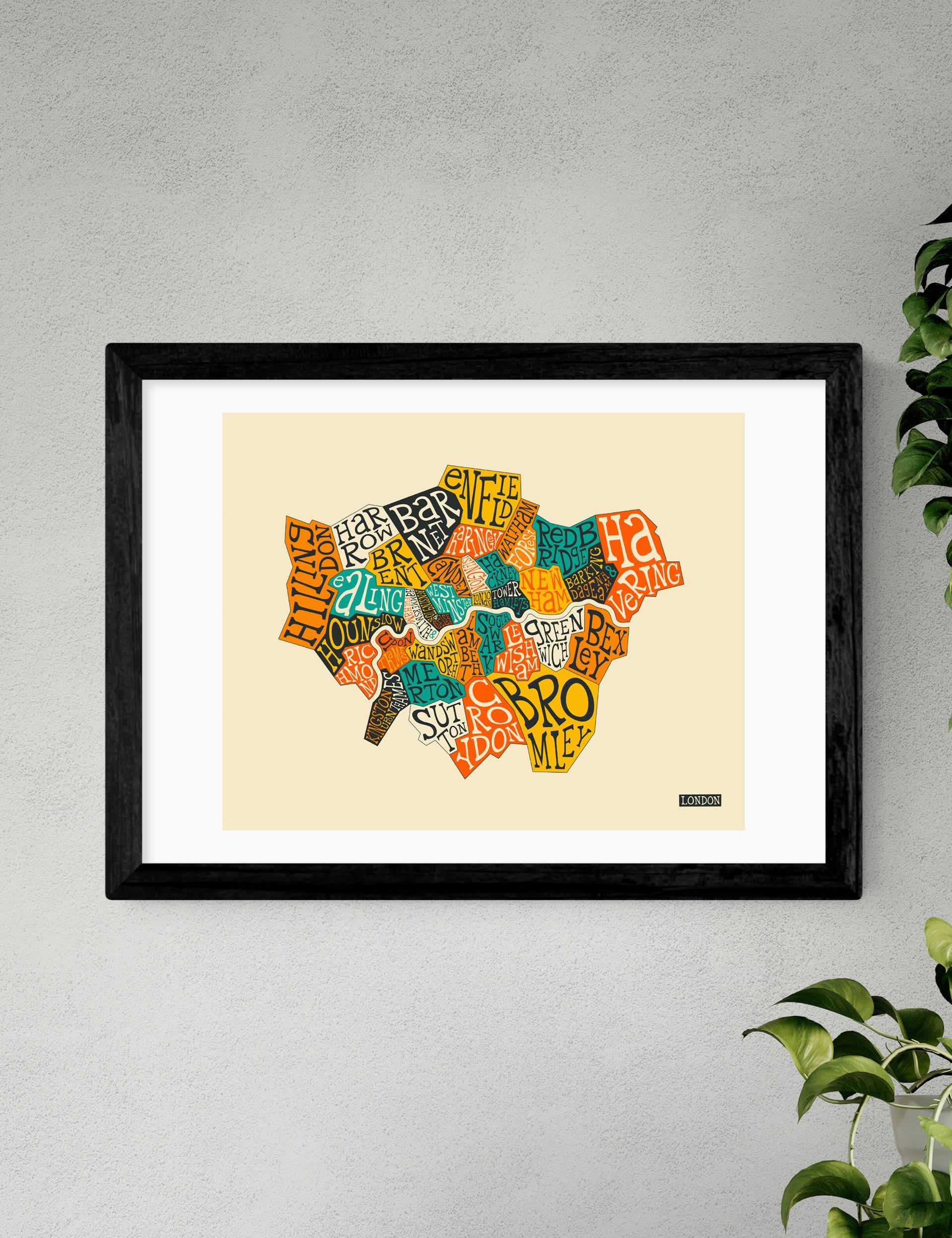 East End Prints London Boroughs framed art print, imported from the UK