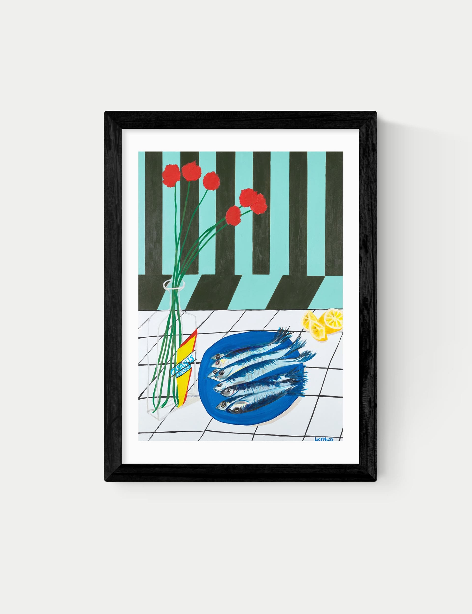 East End Prints striped sardines framed art (British brand)
