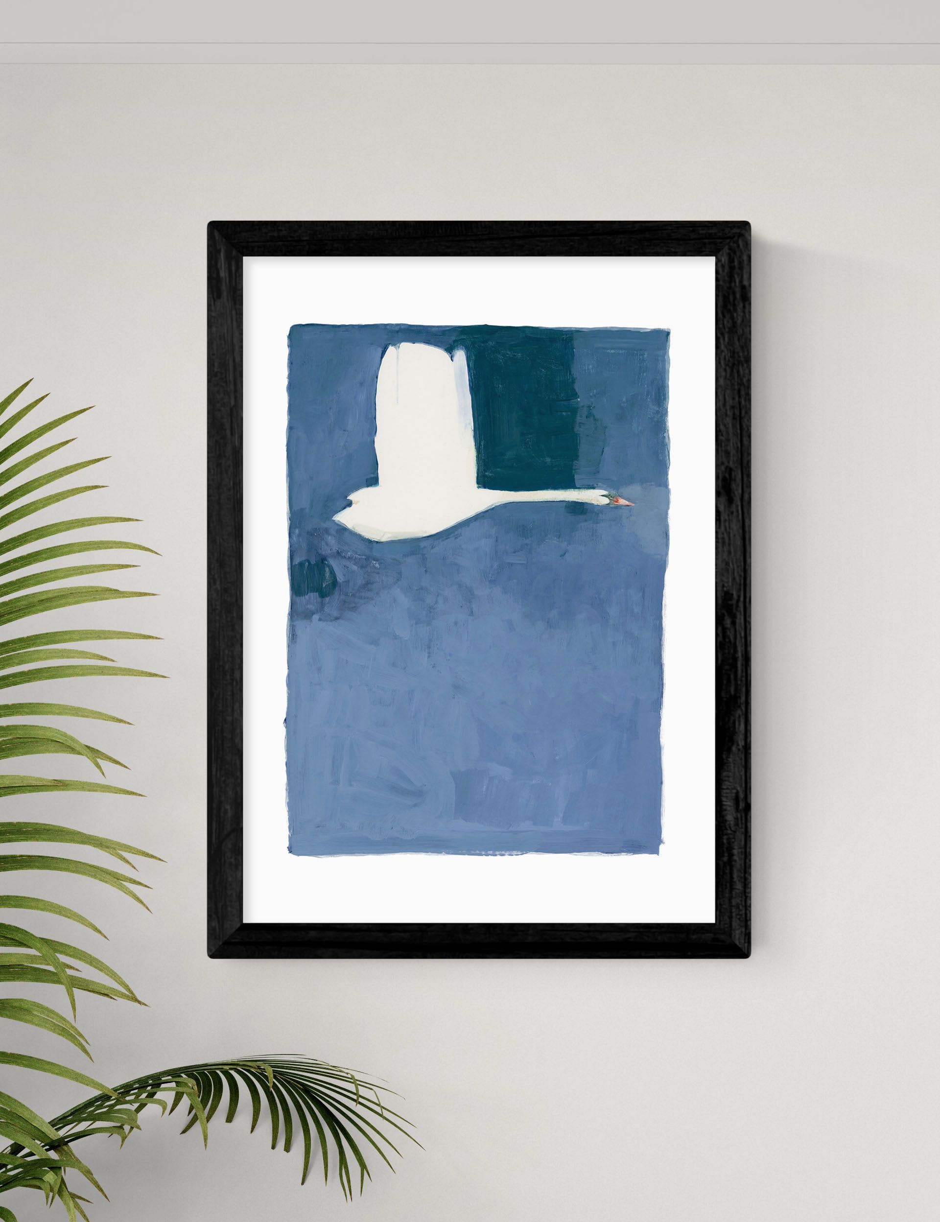 East End Prints The Swan framed art print in soft blue, imported from the UK