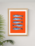 East End Prints Sardines Orange Framed Art Print