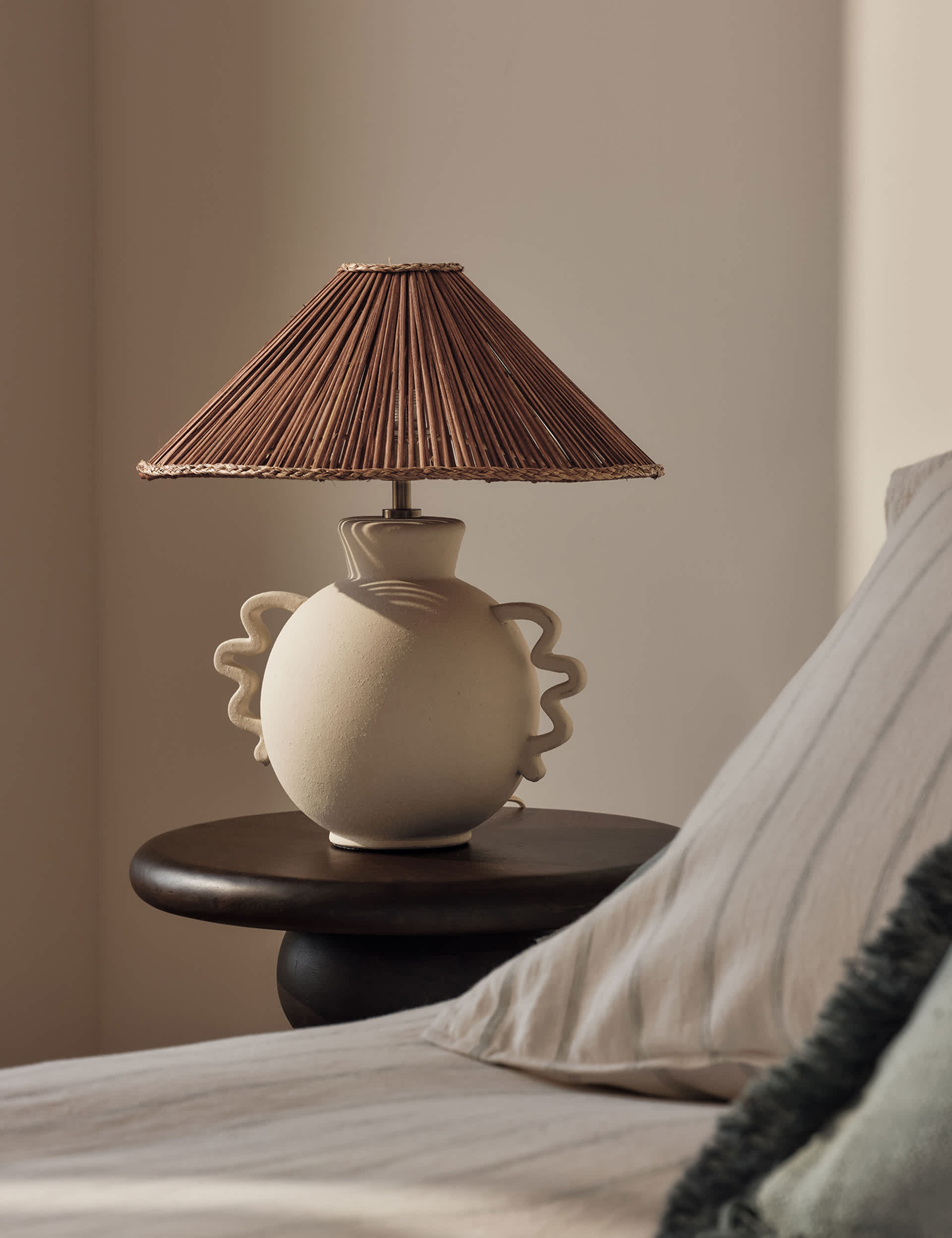Remi table lamp glazed ceramic wicker shade 39.2 cm - British product