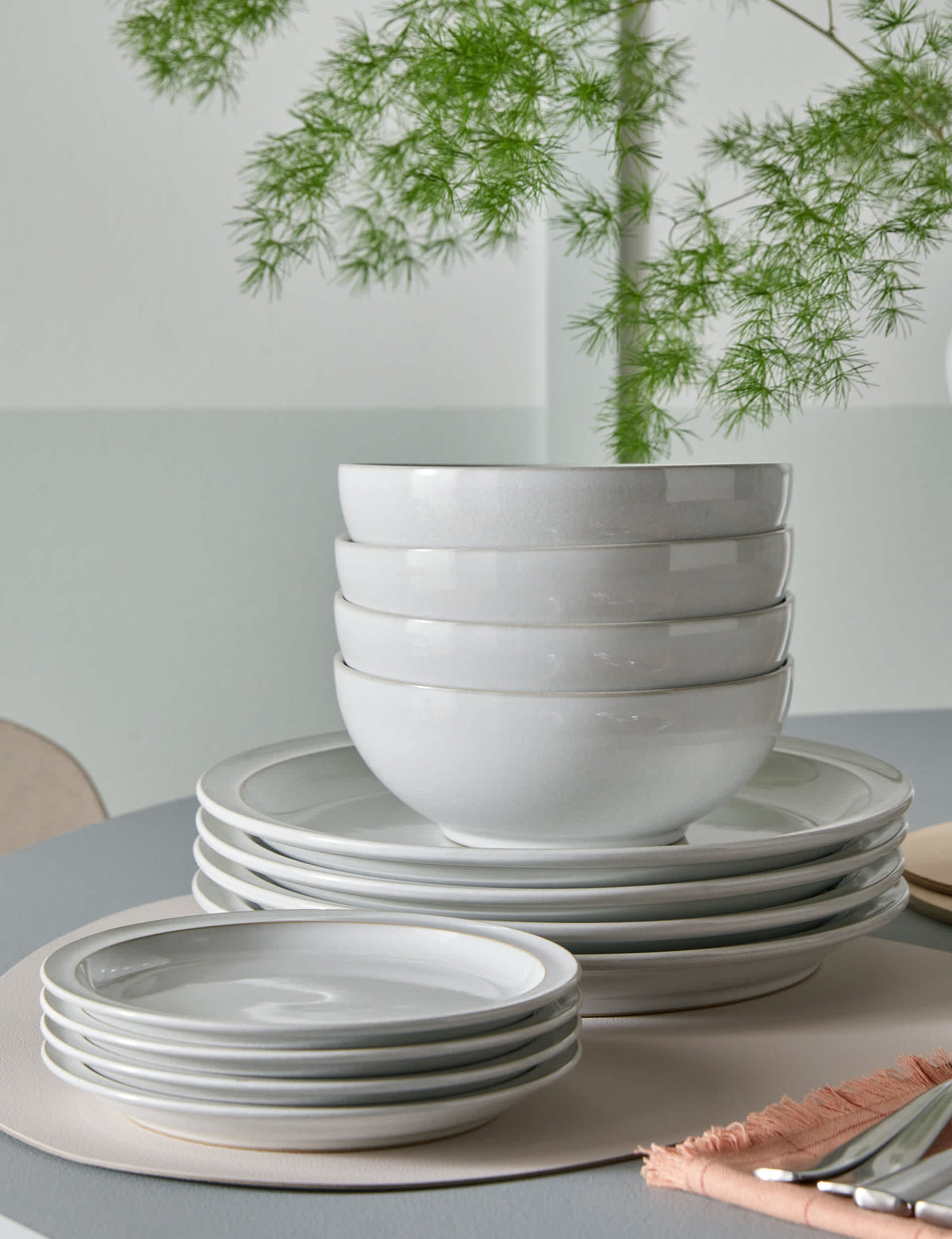 Denby cotton white 12 piece dinner set, imported from the UK