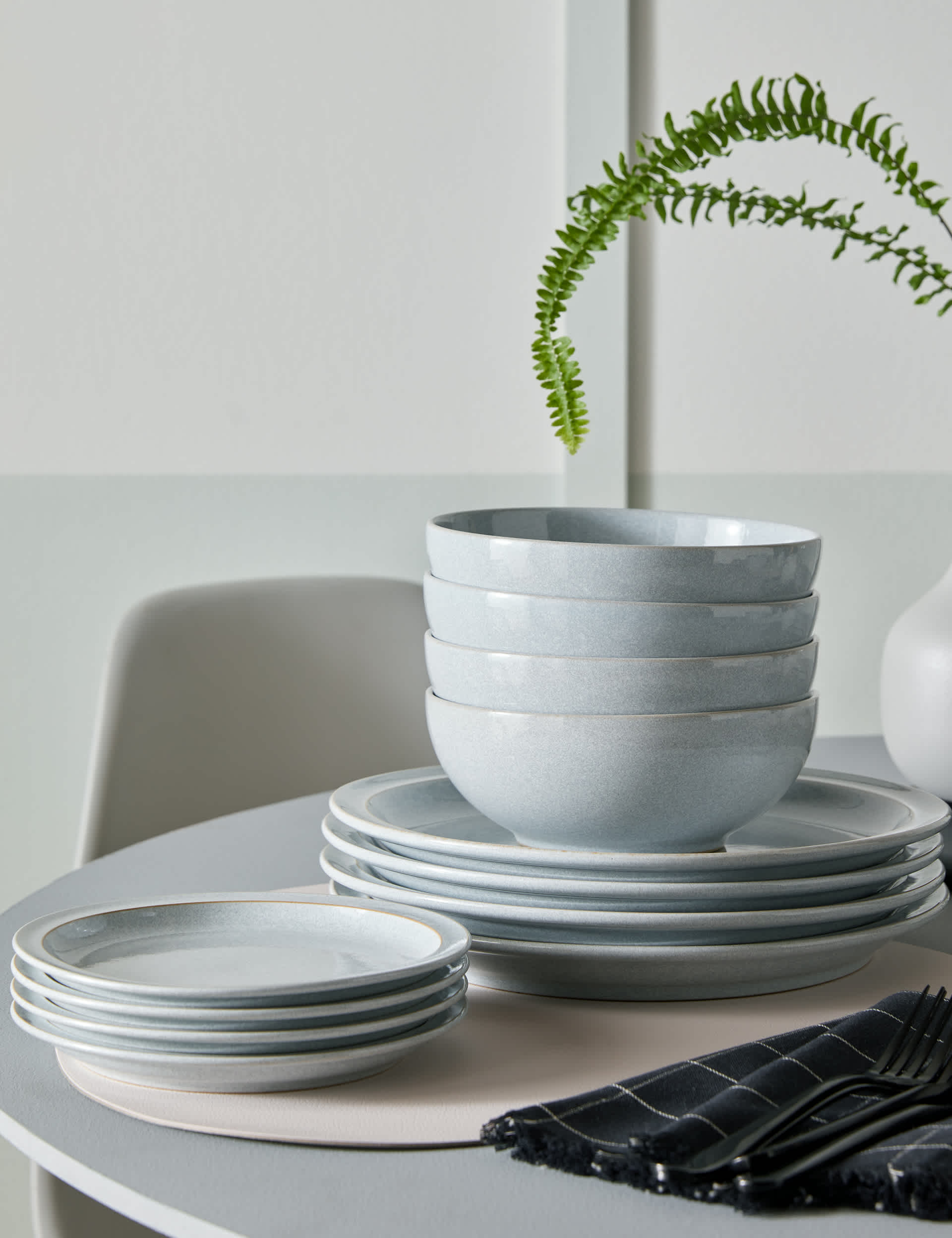 Denby dove grey dinner set 12 piece stoneware (British brand)