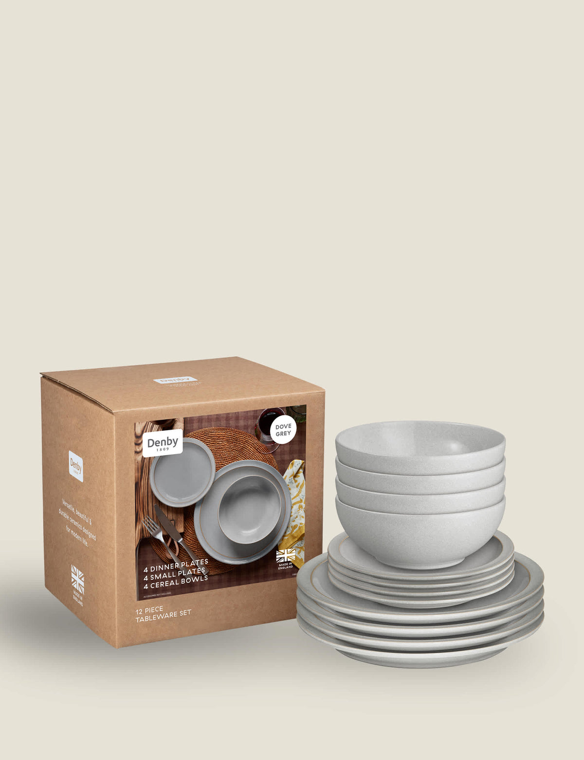 Denby dove grey dinner set 12 piece stoneware (British brand)