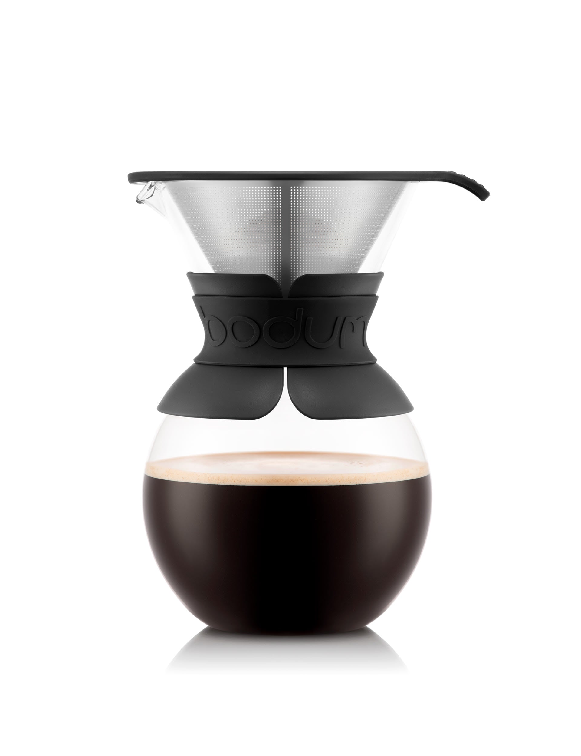 Glass pour over coffee maker with stainless steel filter, imported from the UK