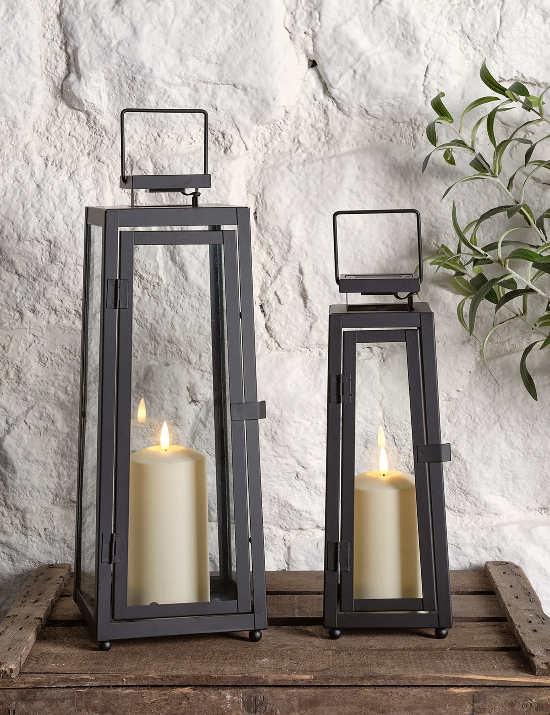 Porto solar lanterns set of 2 with TruGlow candles (British brand)