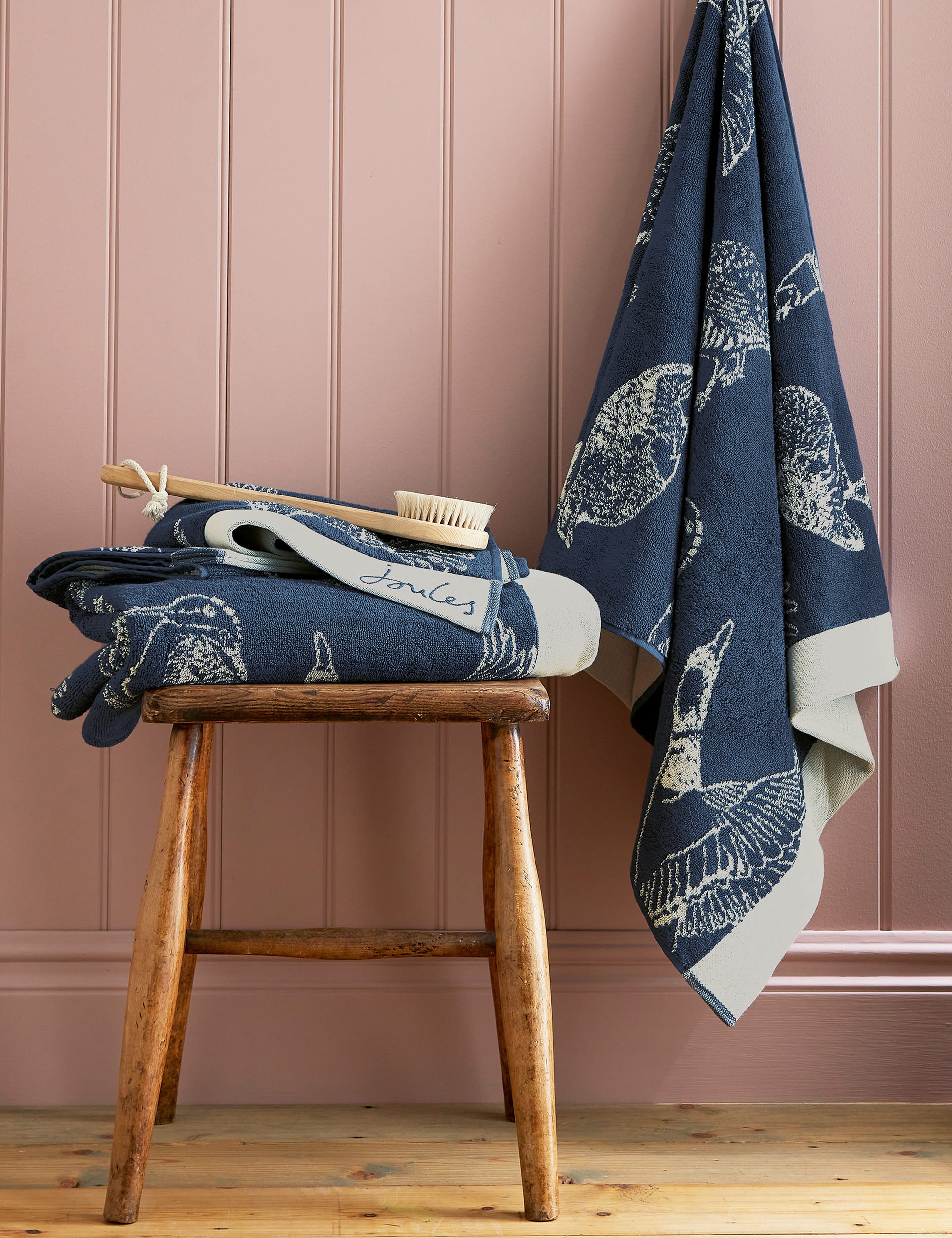 Joules pure cotton wild fowl bath towel, imported from the UK