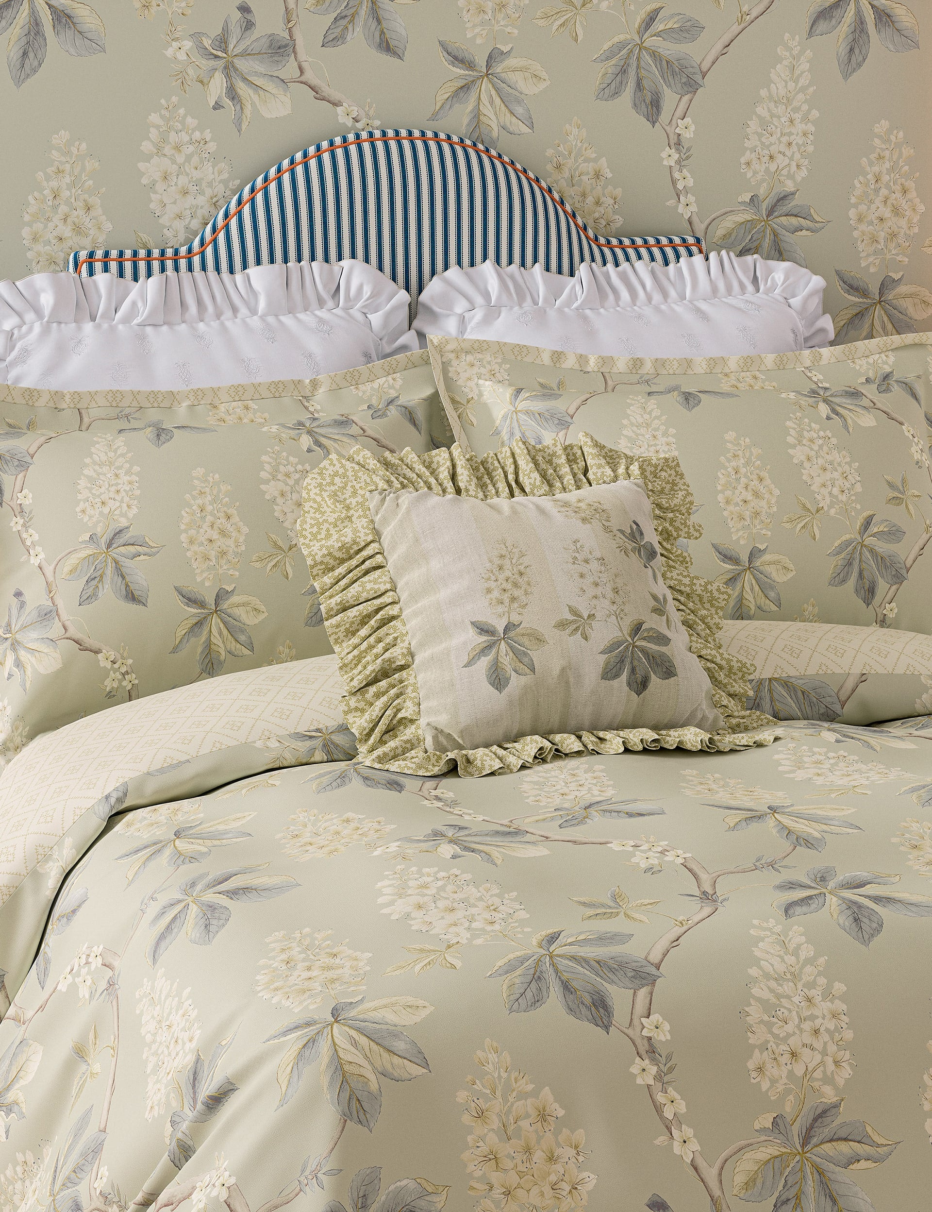 Sanderson pure cotton chestnut tree print cushion 45cm, imported from the UK