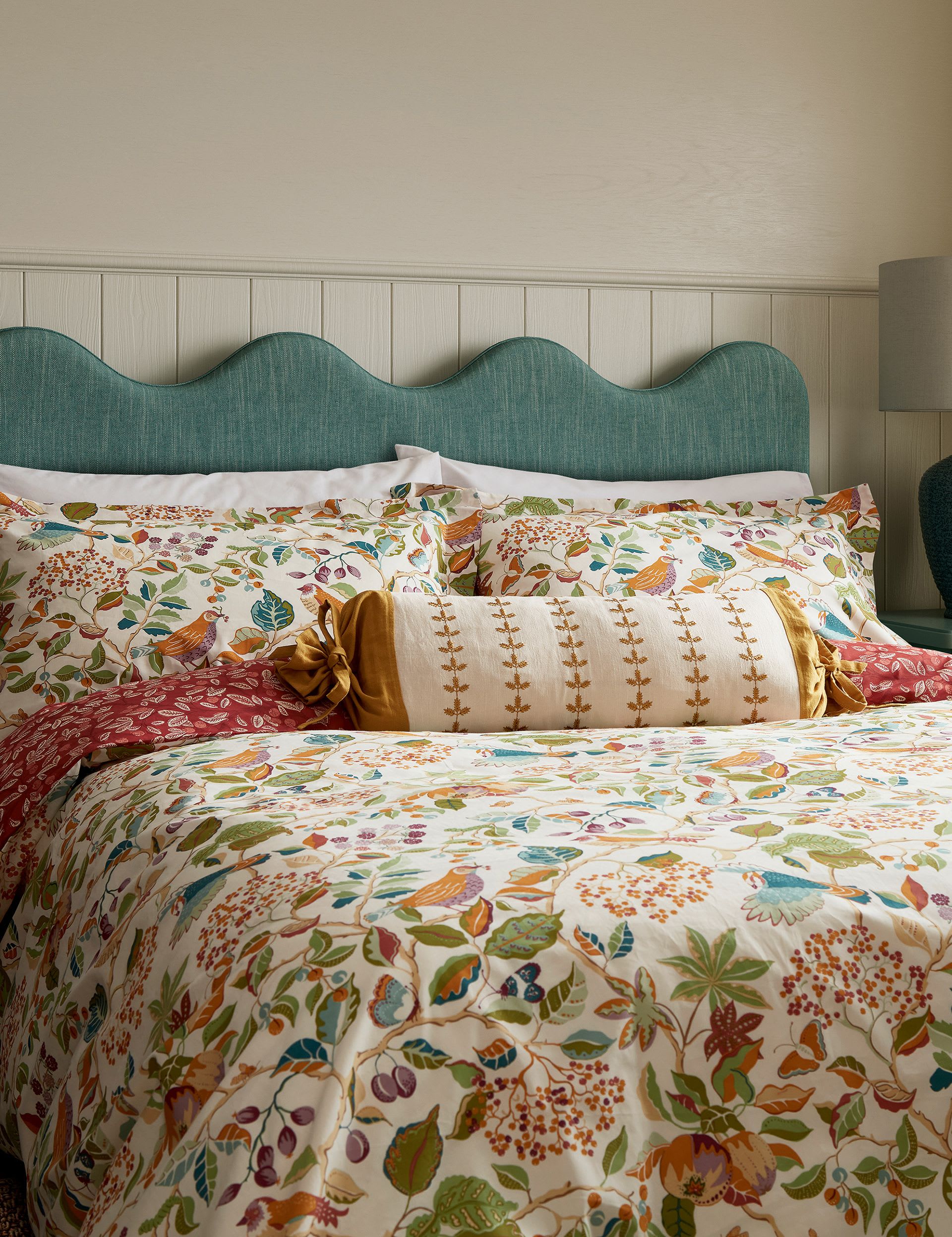 Birds & Berries bolster cushion 30x70cm - British product
