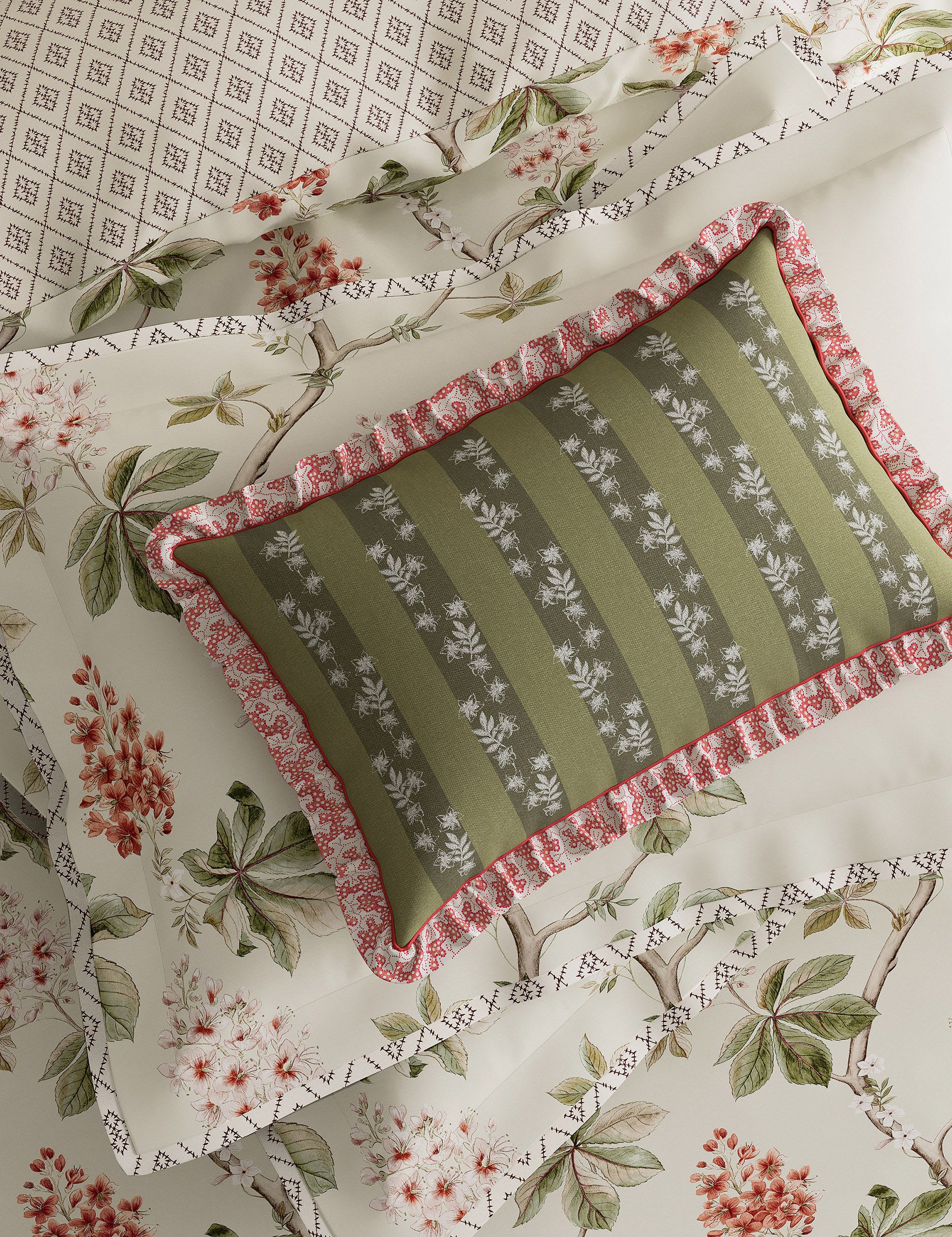 Chestnut Tree stripe frill square cushion, UK version