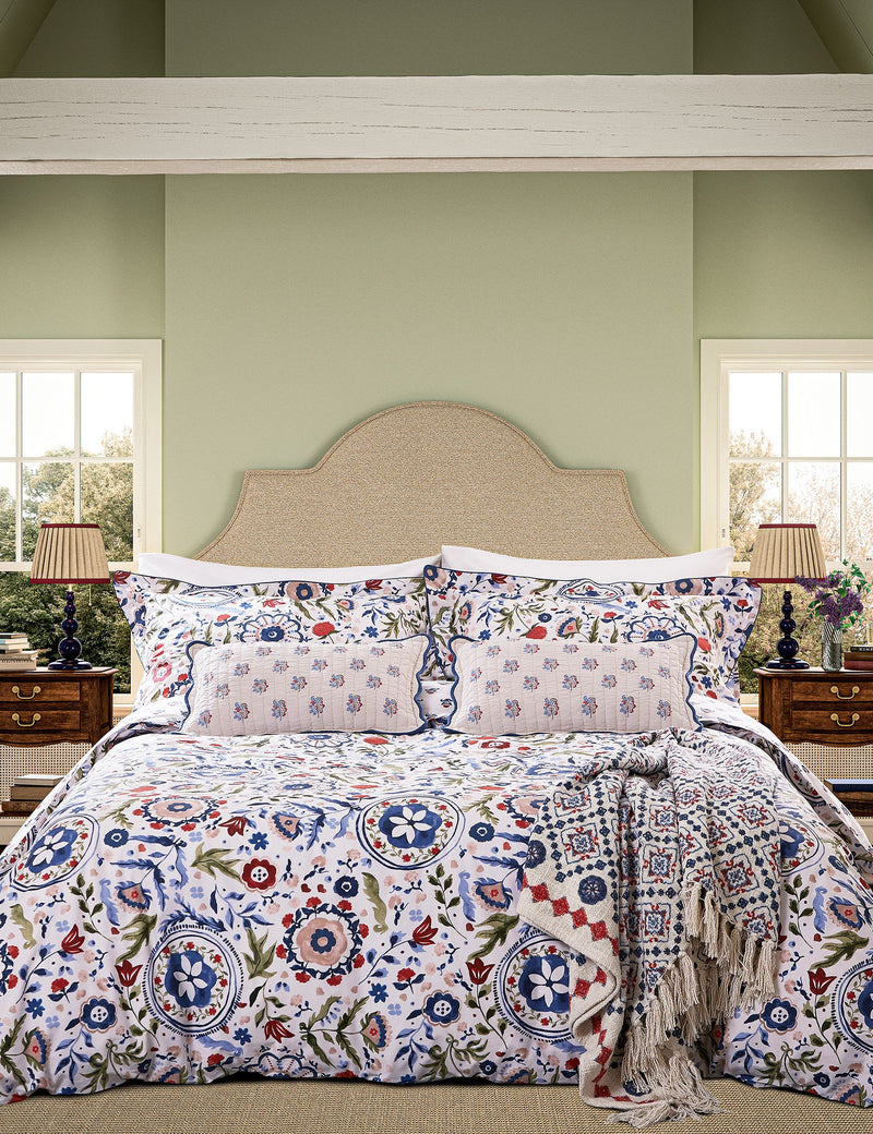 Floral Festival quilted cushion 100% cotton (British brand)