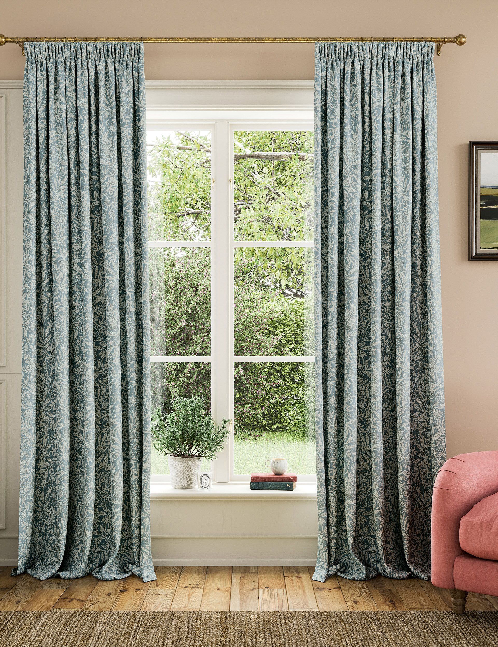 Joules Twilight Ditsy pure cotton pencil pleat curtains (British brand)