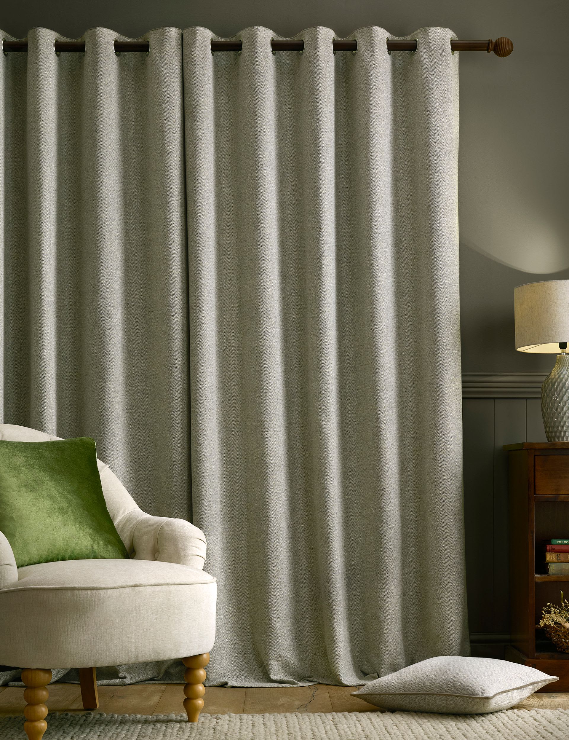 Laura Ashley Milbourne herringbone eyelet curtains, imported from the UK
