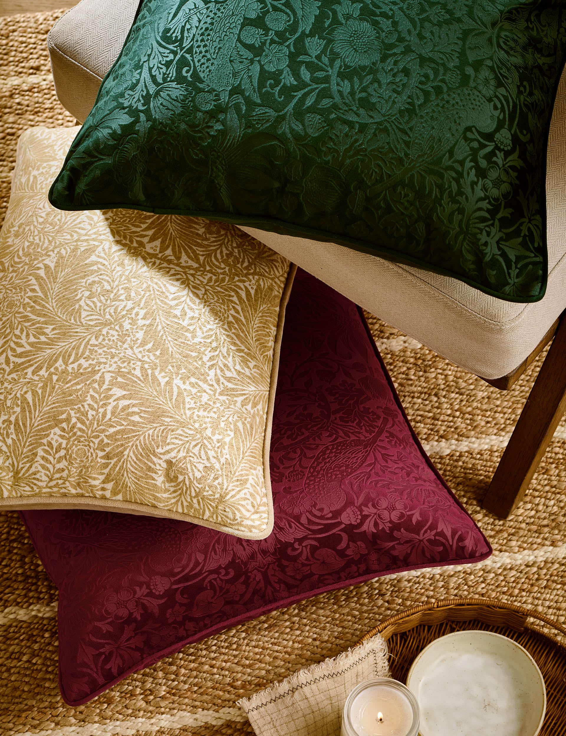 William Morris Strawberry Thief velvet cushion 50cm (British brand)