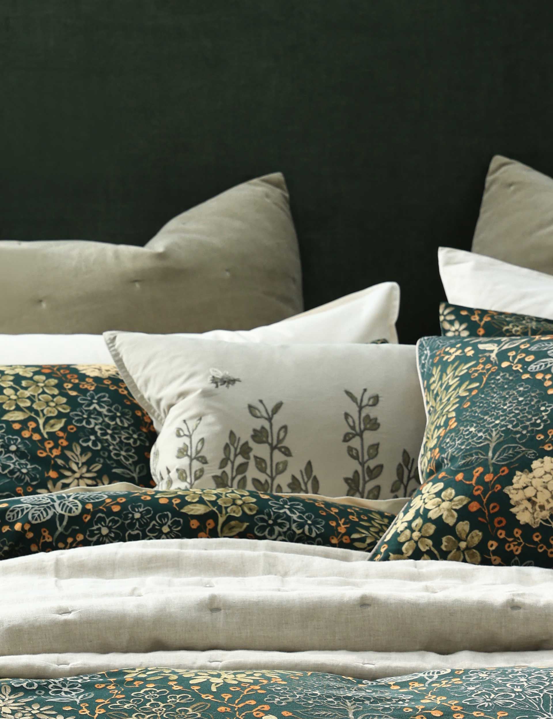 MM Linen Toby Embroidered Bolster Cushion 60cm, imported from the UK