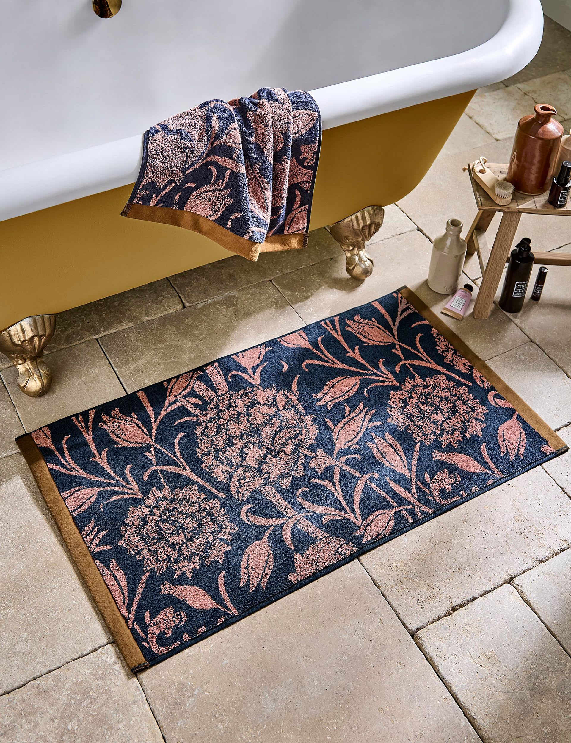 William Morris pure cotton bath mat Wild Tulip pattern, UK version