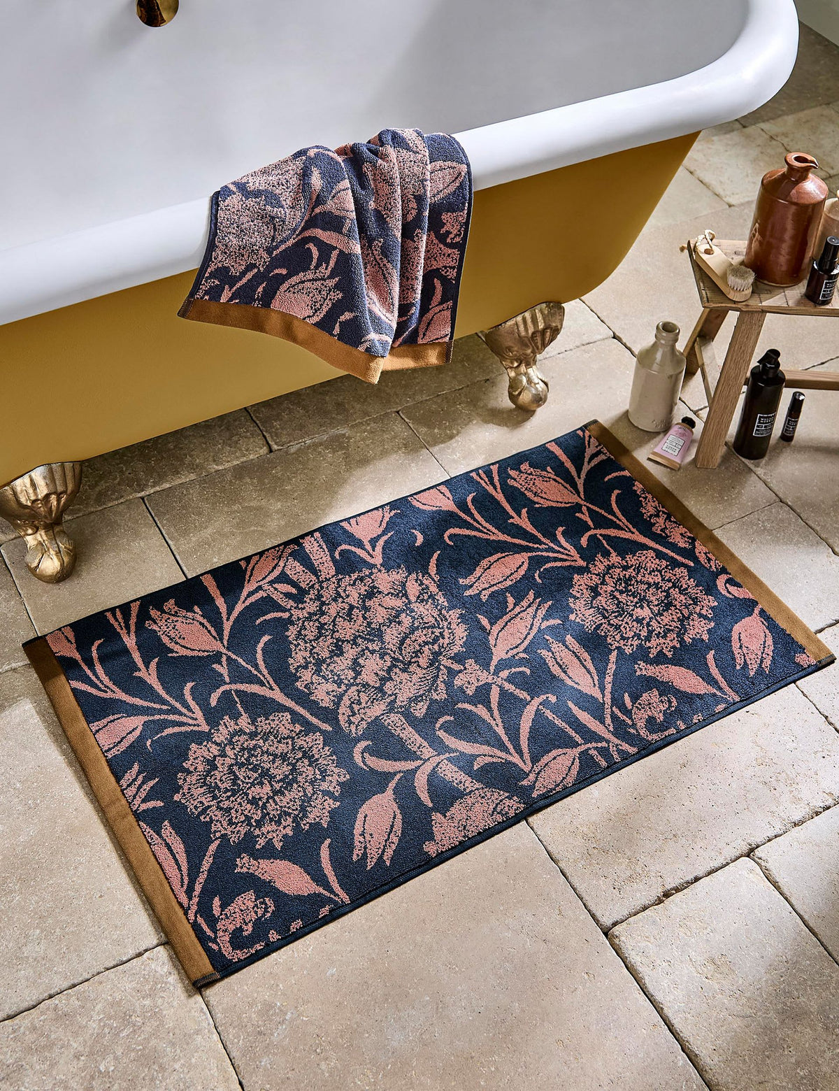 William Morris pure cotton bath mat Wild Tulip pattern, UK version