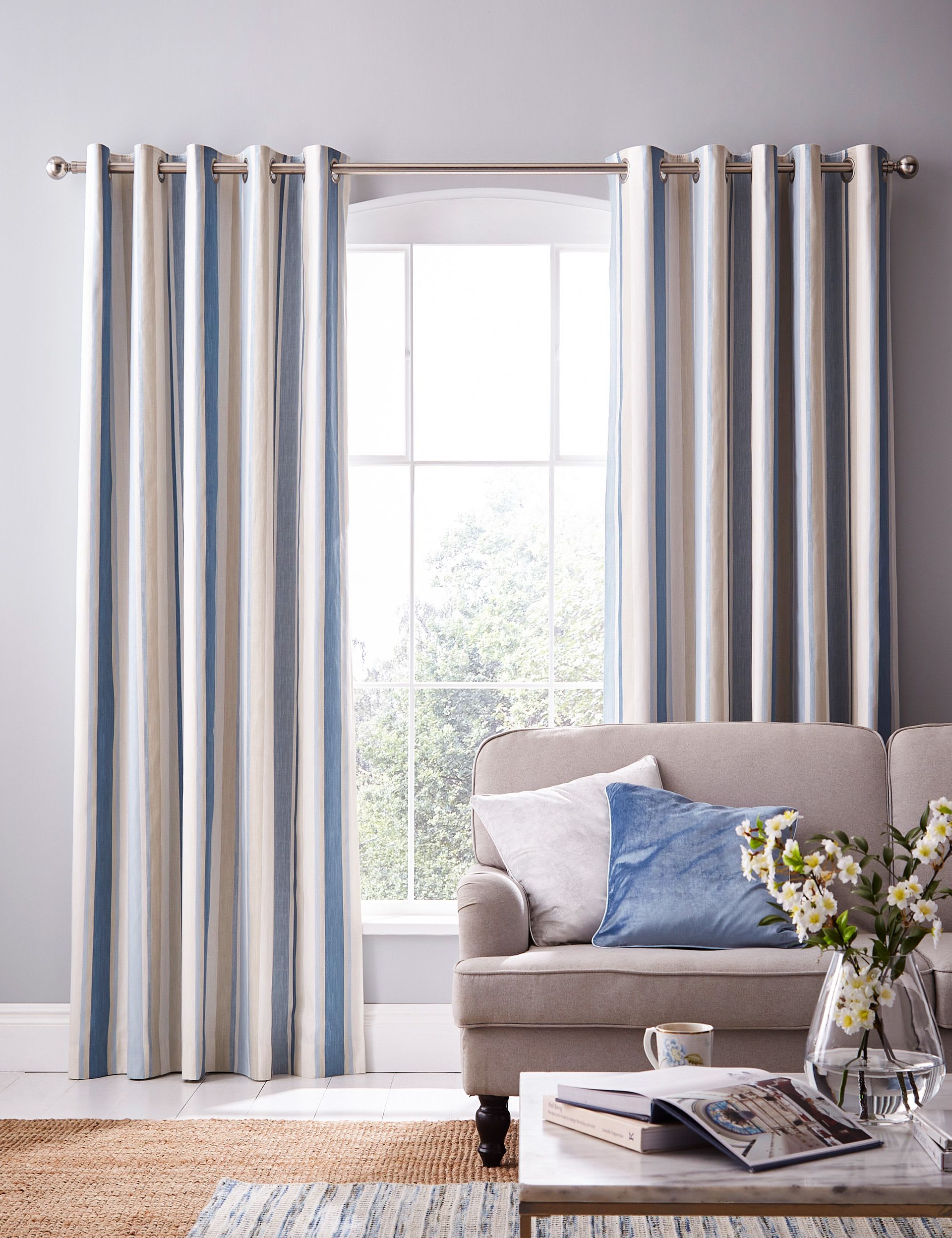 Laura Ashley Awning Stripe eyelet blackout curtains, imported from the UK