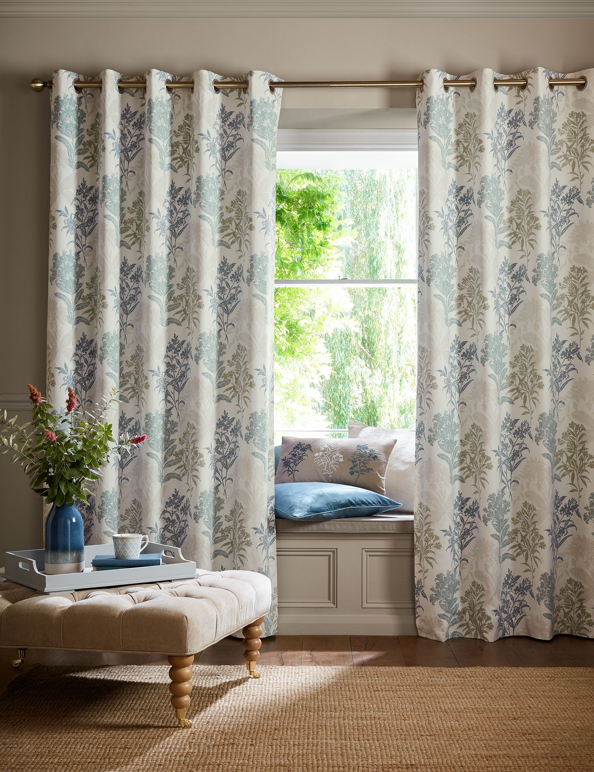 Laura Ashley Tenby pure cotton eyelet blackout curtains, imported from the UK