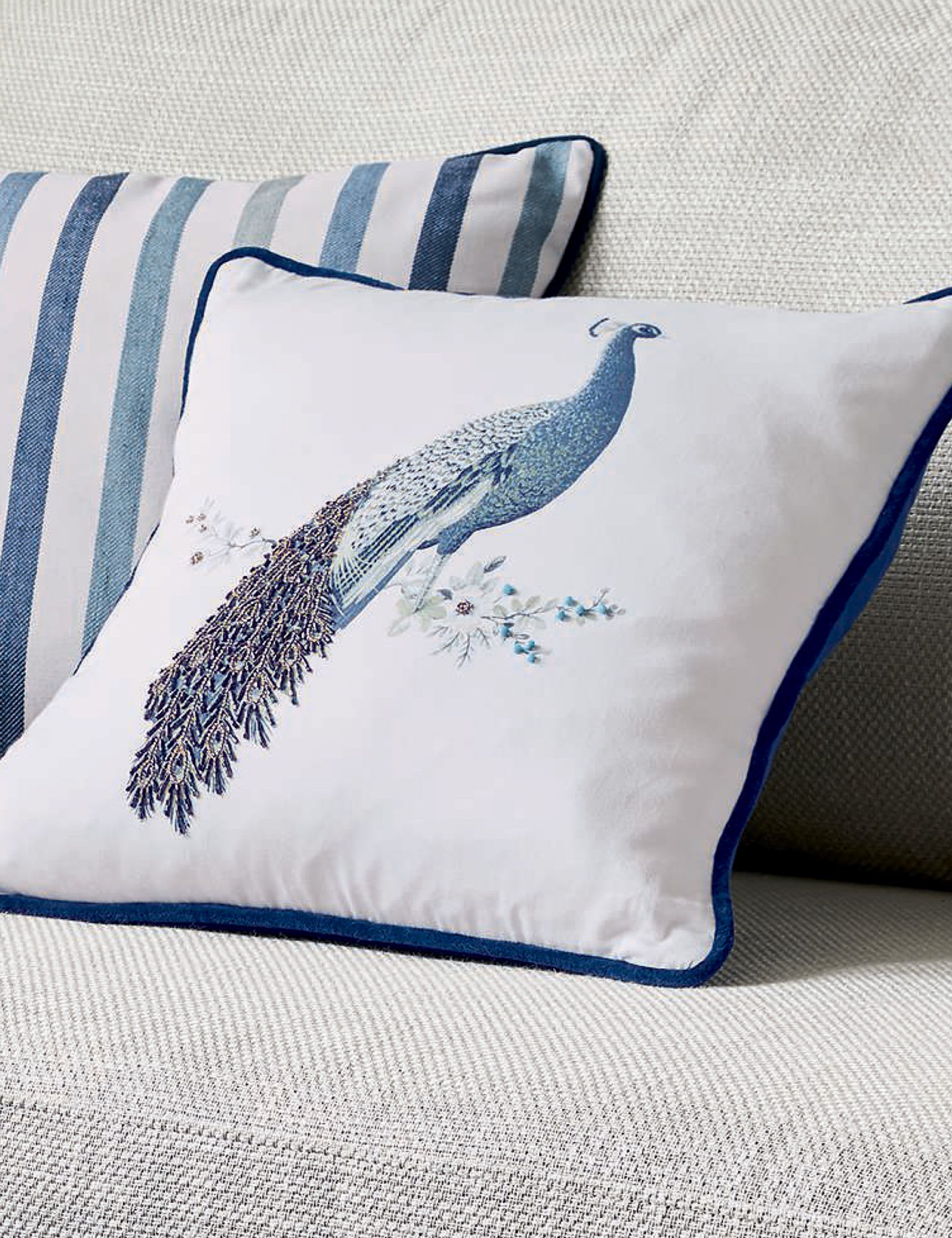 Laura Ashley pure cotton peacock cushion, UK version