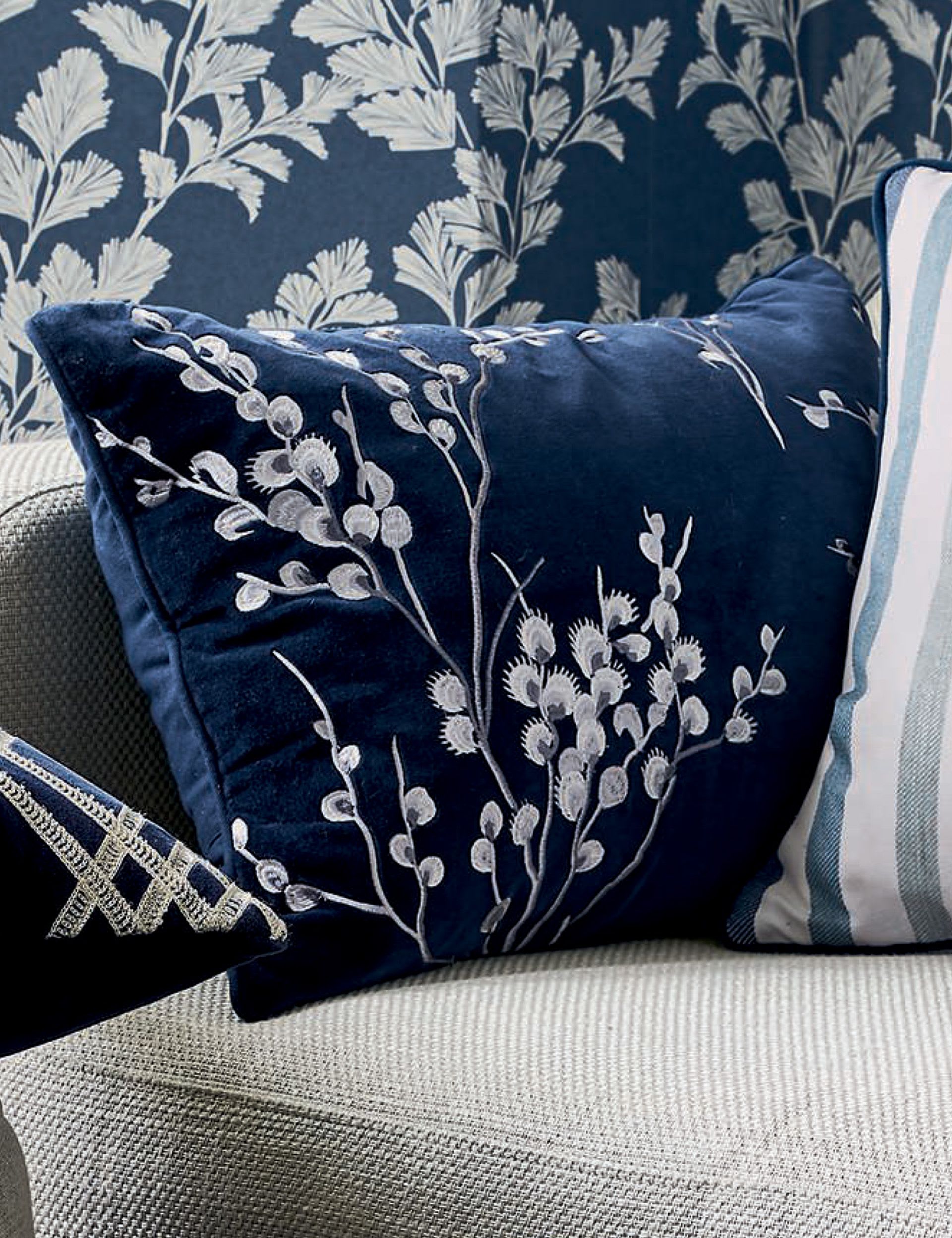 Laura Ashley Pussy Willow Velvet Embroidered Cushion