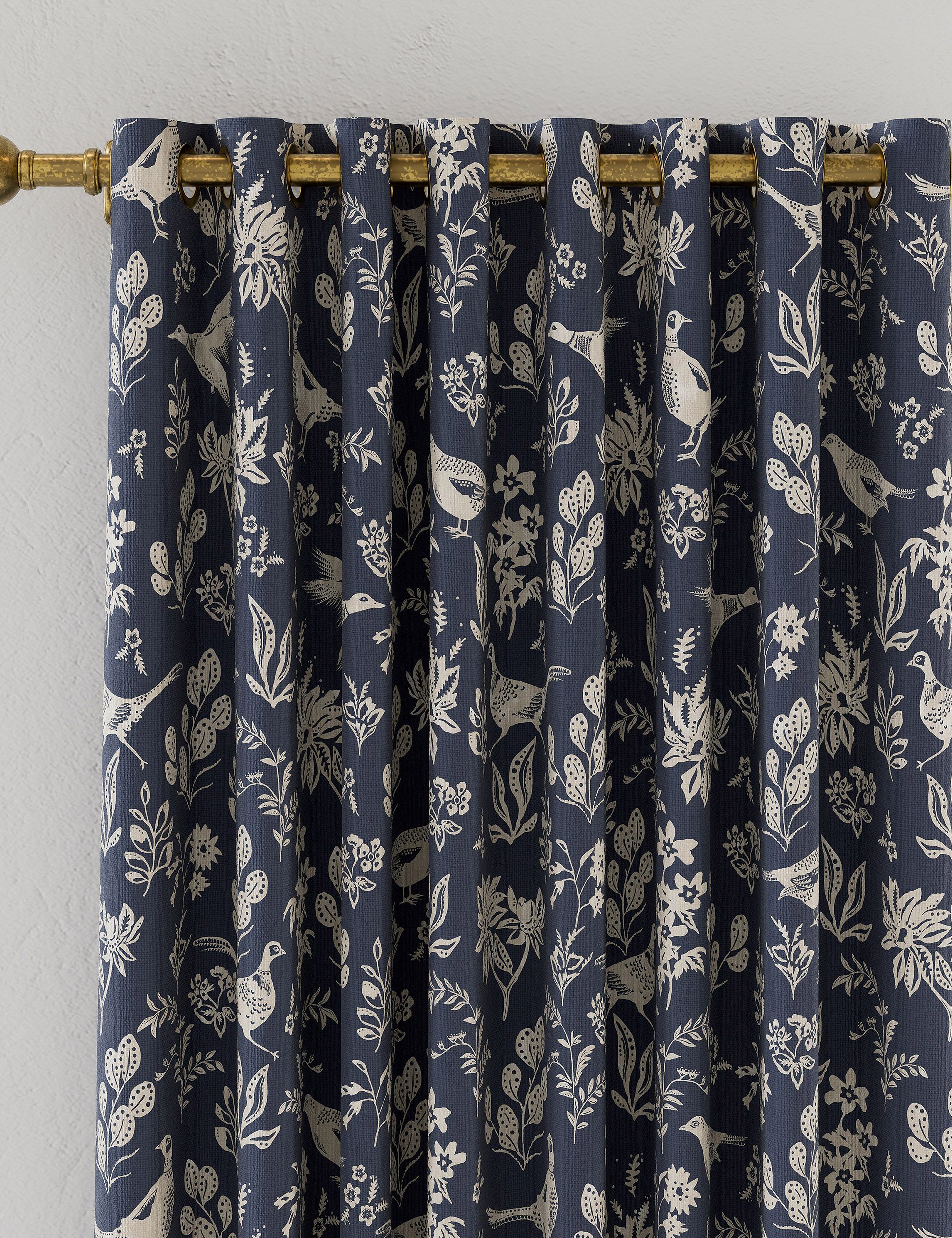 Joules Festival Pheasants pure cotton eyelet blackout curtains (British brand)
